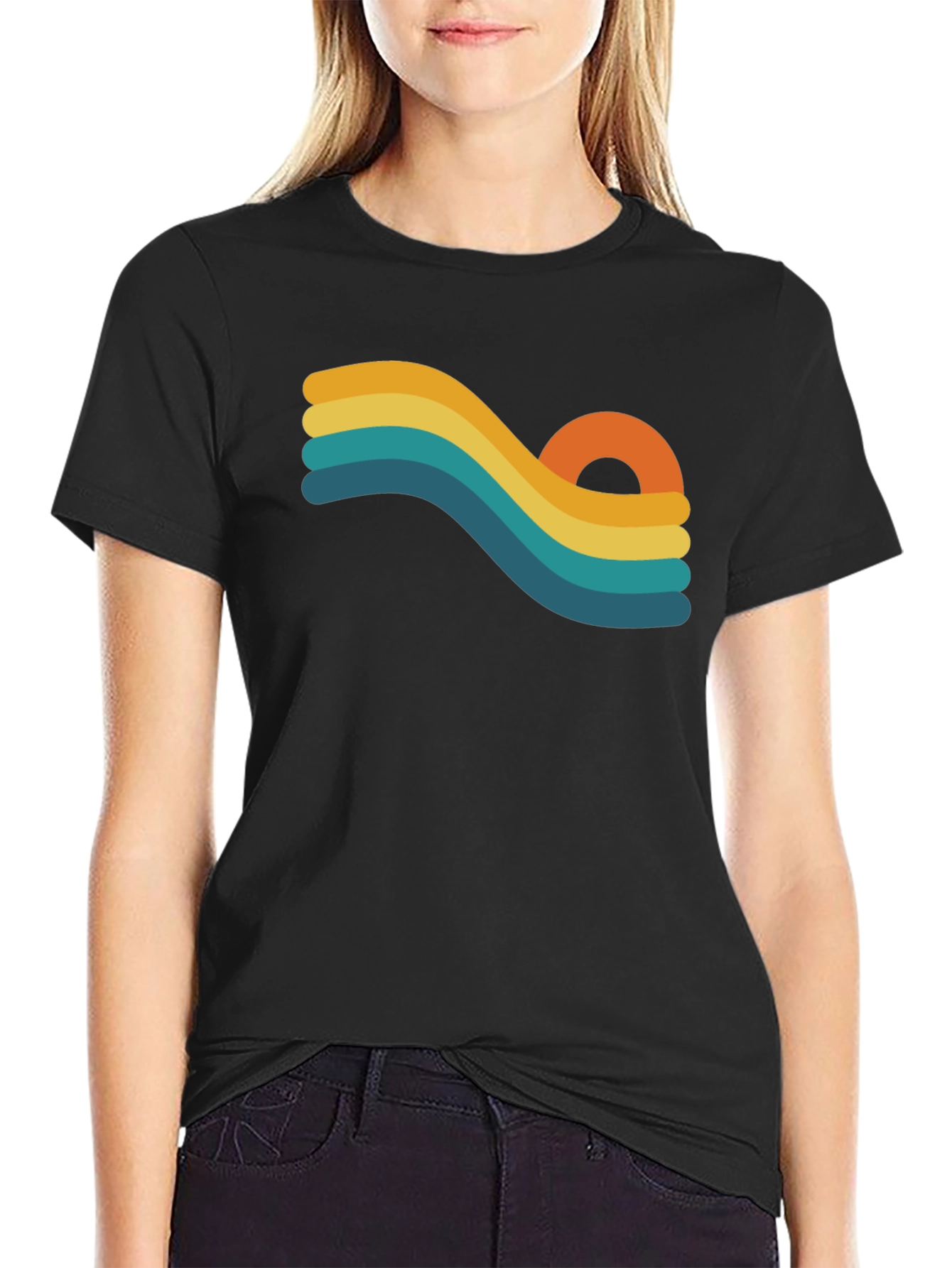 Black Retro Wave Graphic Black T-Shirt view 2