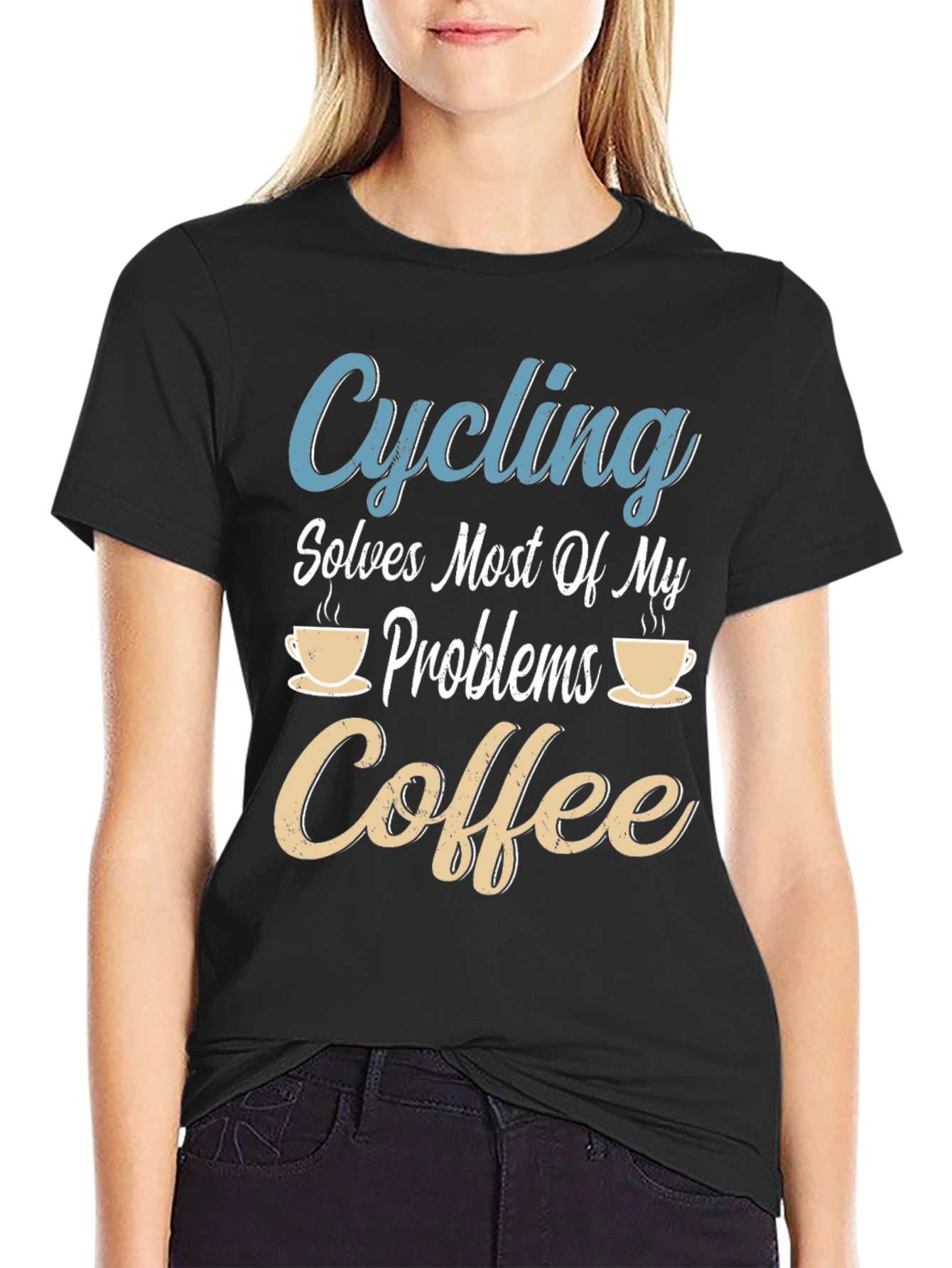 Black Cycling & Coffee T-Shirt: Solves Most Problems view 2