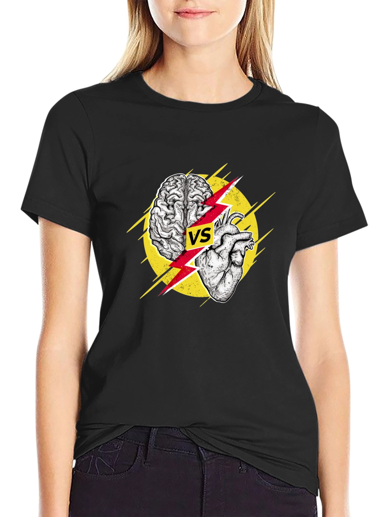 Black Brain vs Heart Graphic T-Shirt - Logic Meets Passion view 2
