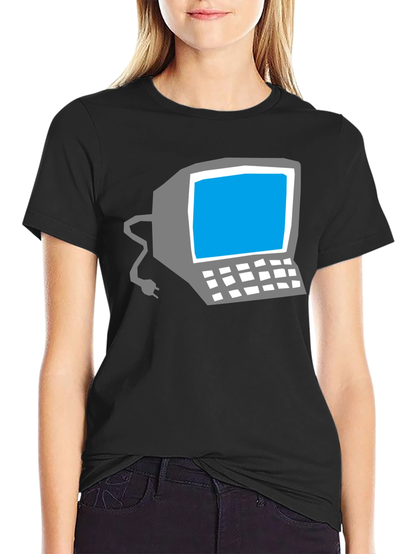 Black Retro Computer Graphic Tee - Classic Geek Style view 2