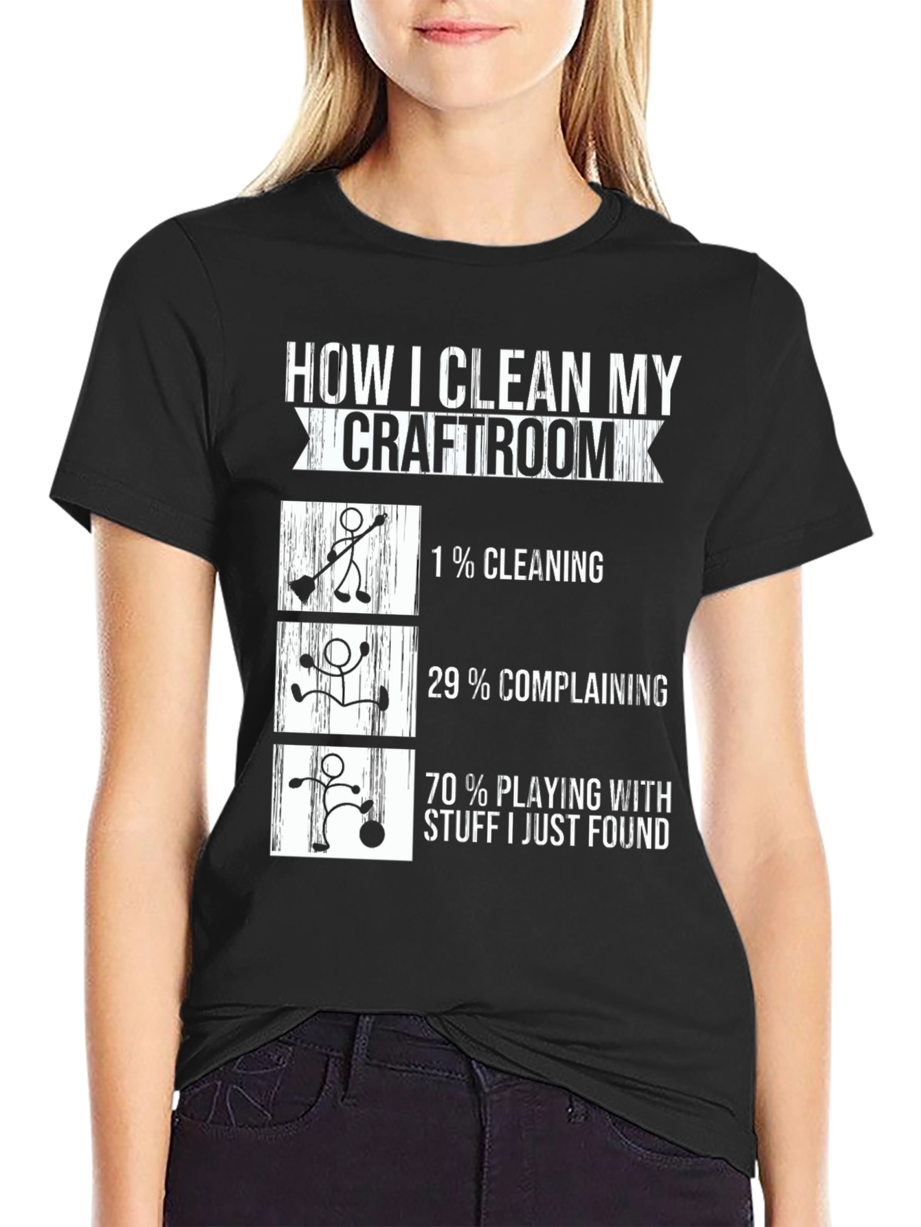Black Craft Room Cleaning T-Shirt - Funny Crafting Humor view 2