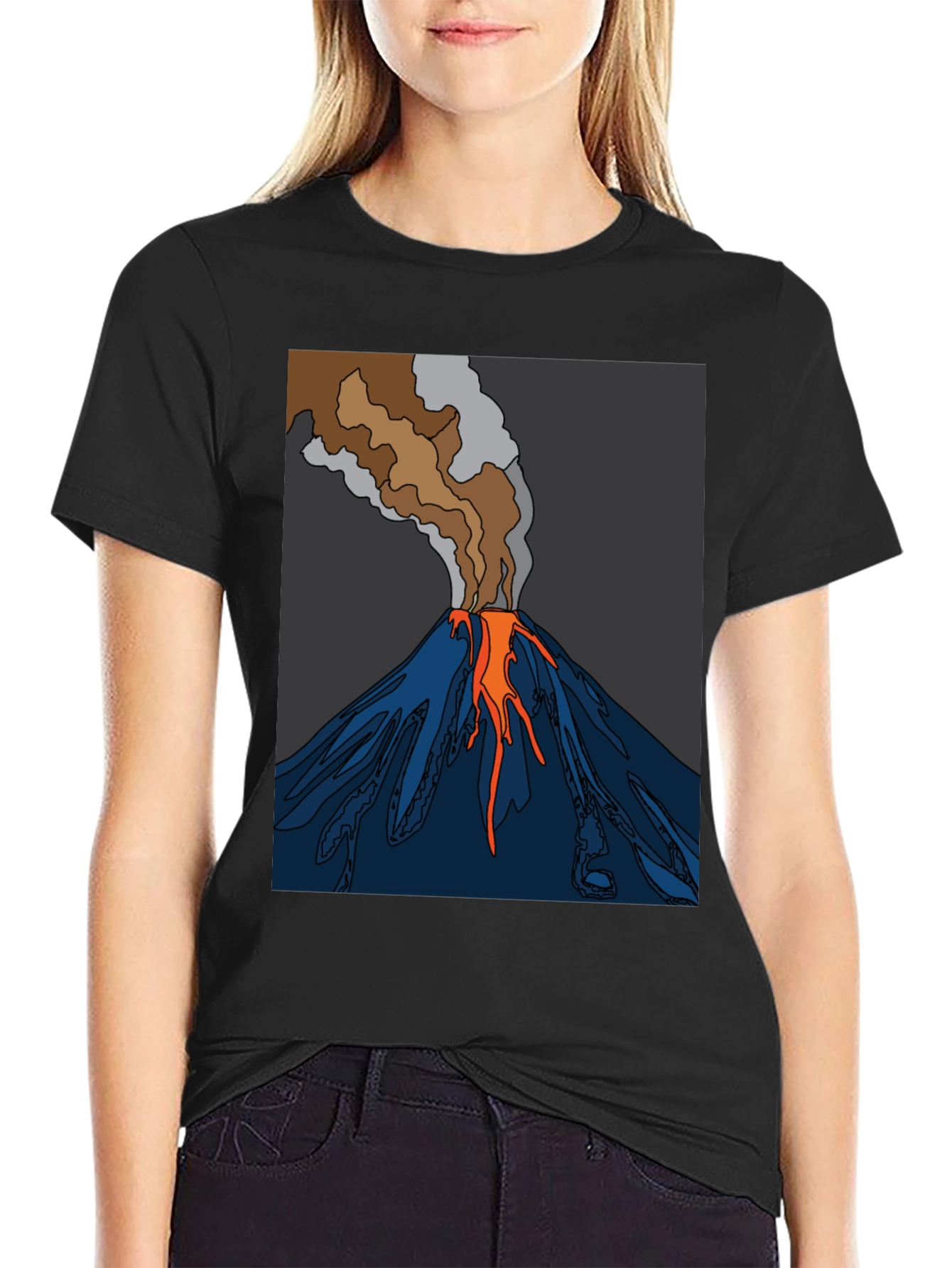 Black Volcano Graphic T-Shirt - Black Crew Neck Tee view 2