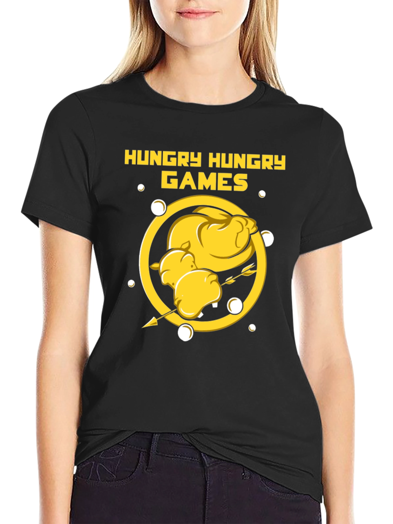 Black Hungry Hungry Games T-Shirt - Funny Foodie Tee view 2