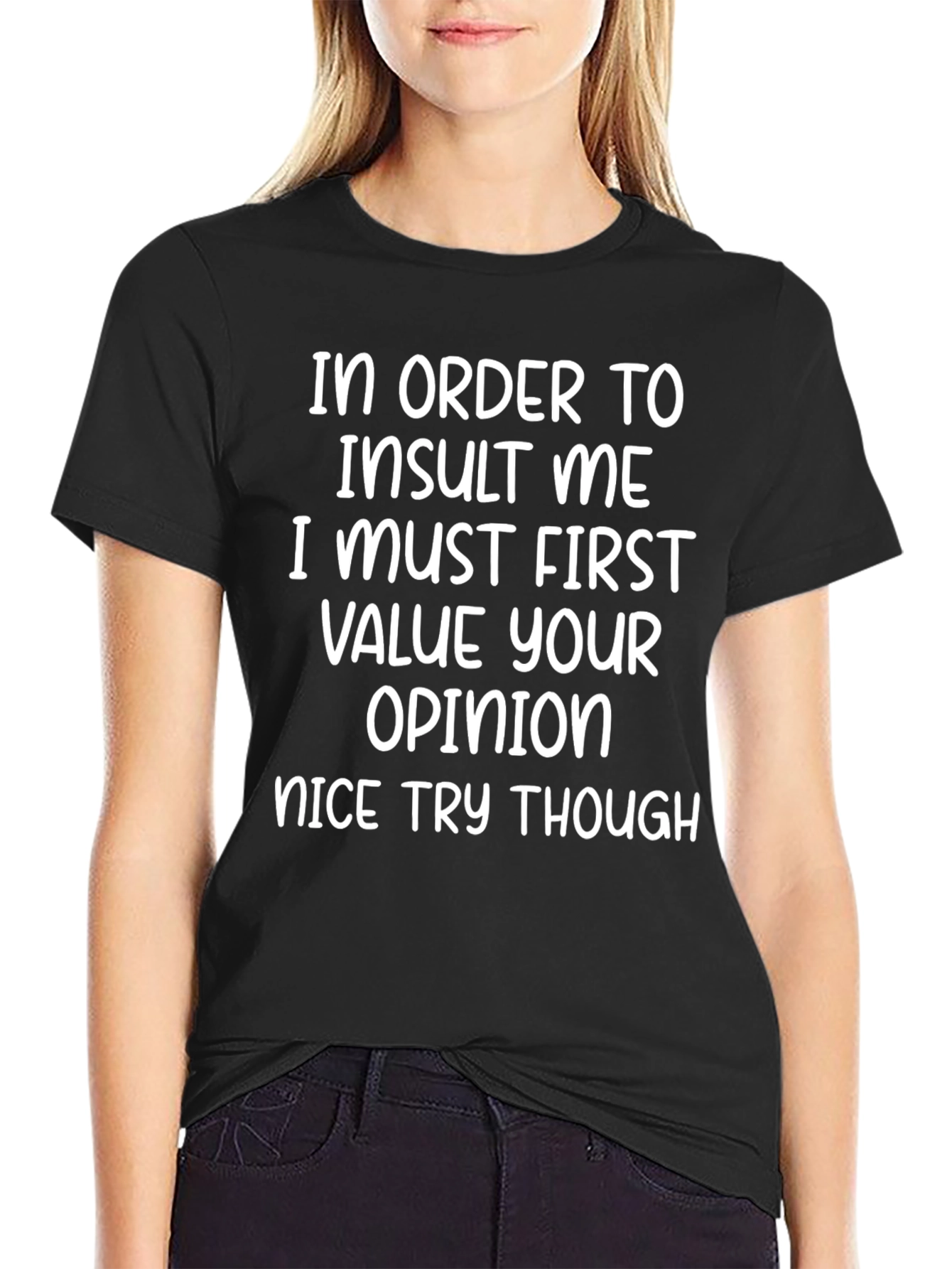 Black Funny Graphic T-Shirt - Insult Me Quote view 2