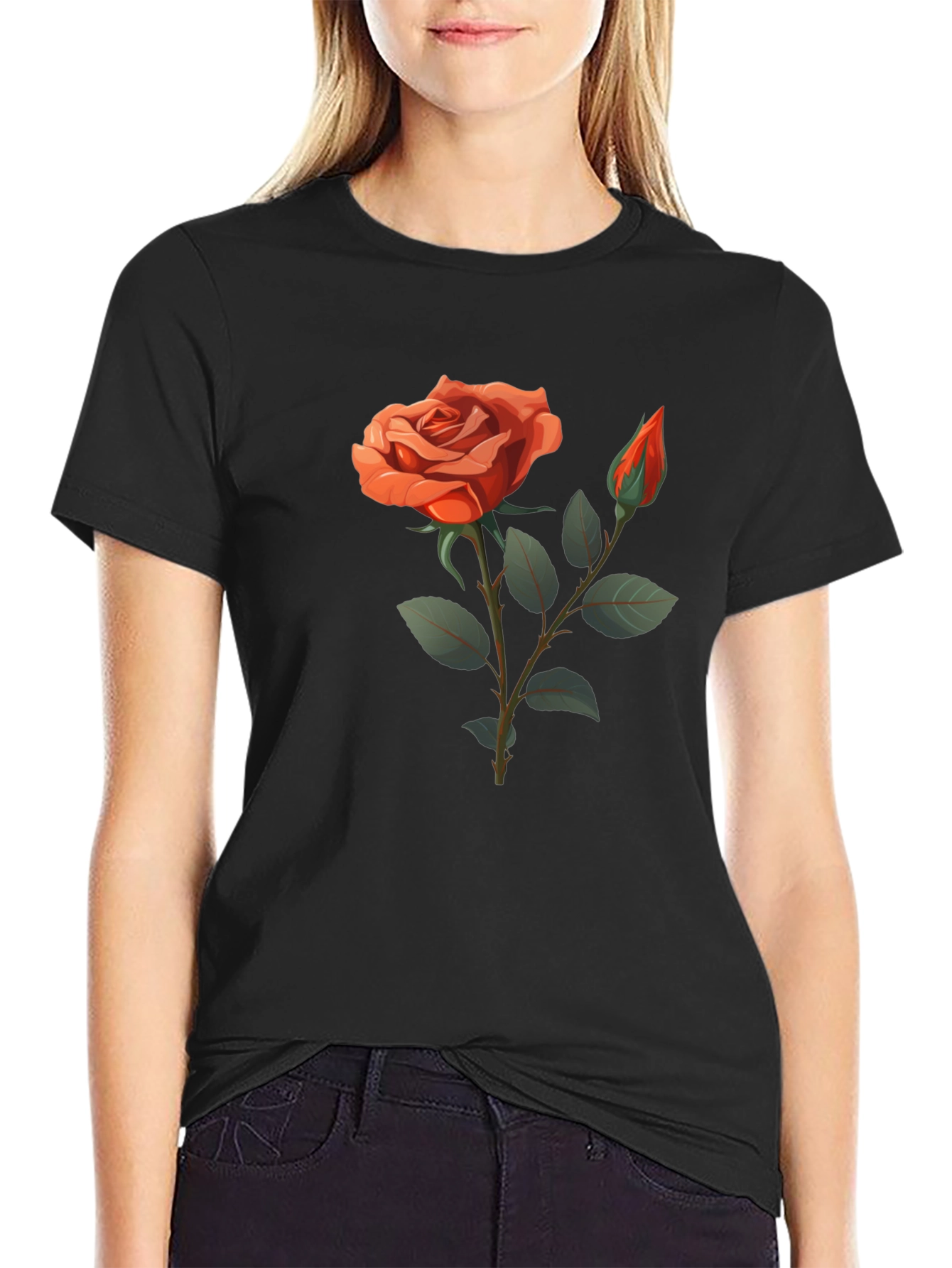 Black Rose Graphic T-Shirt - Elegant Floral Design view 2
