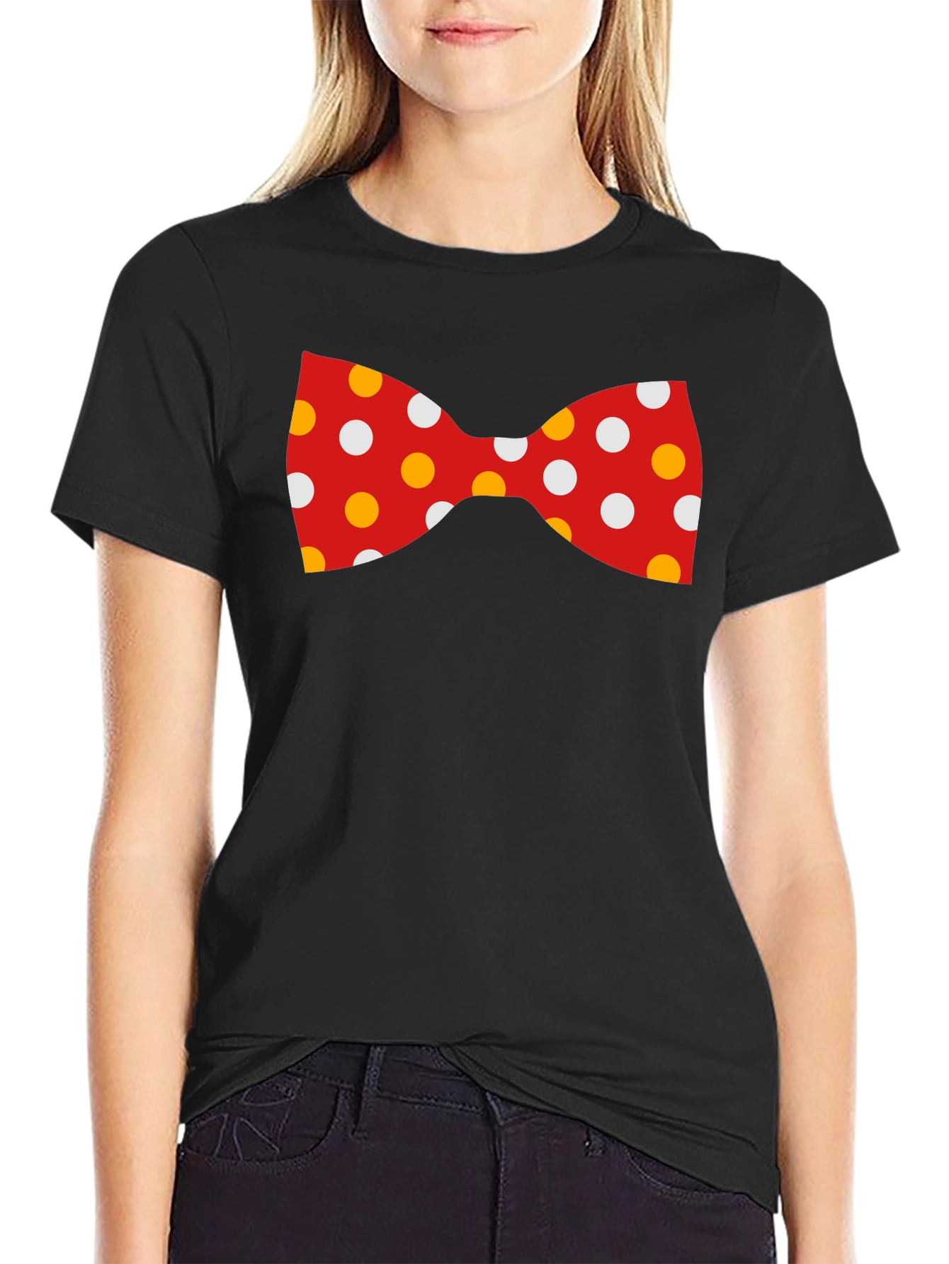 Fun Bow Tie Graphic Tee - Black Cotton Blend - 2