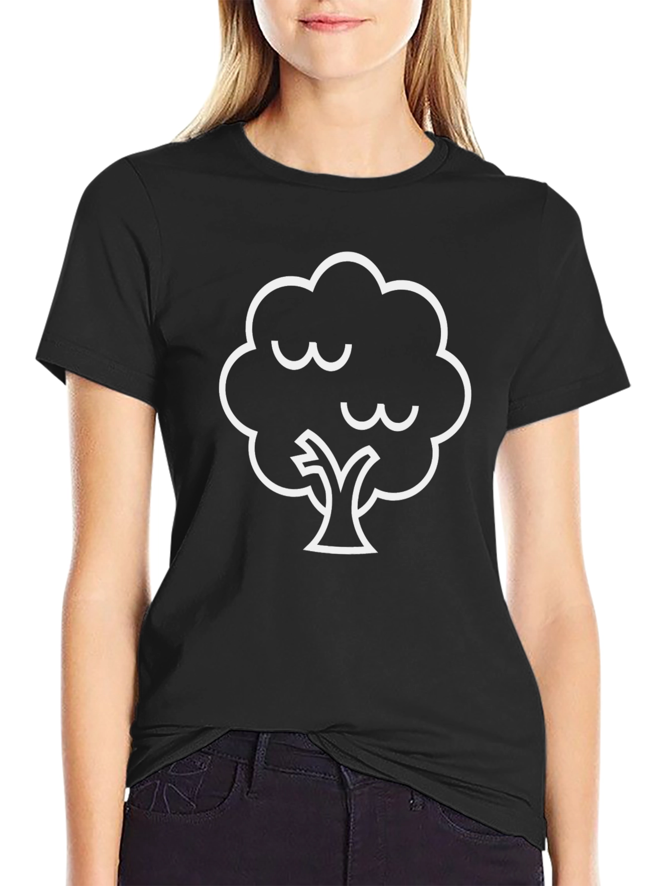 Black Men's Black T-Shirt with White Tree Graphic view 2