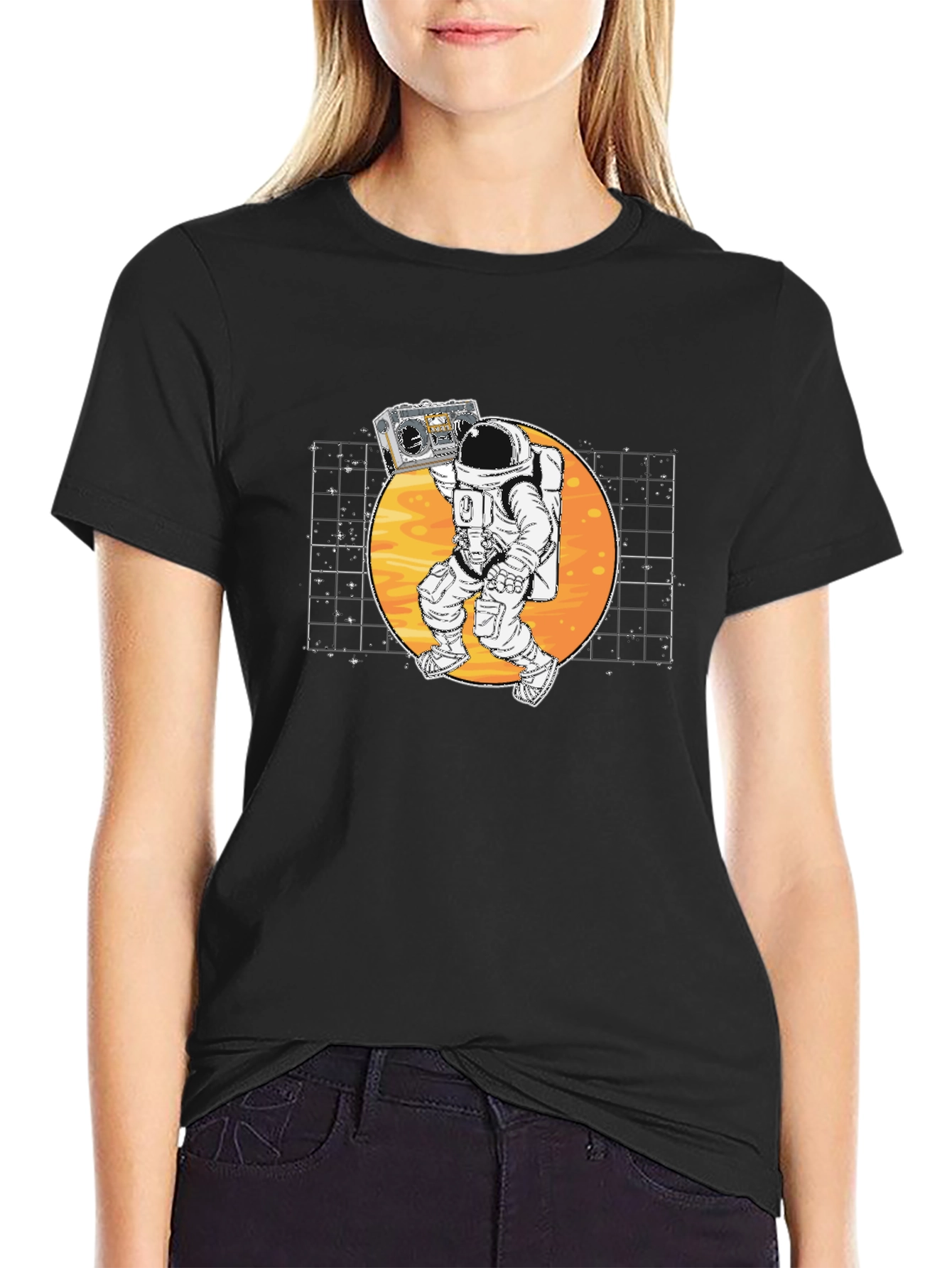 Black Astronaut Boombox Graphic T-Shirt - Retro Space Design view 2