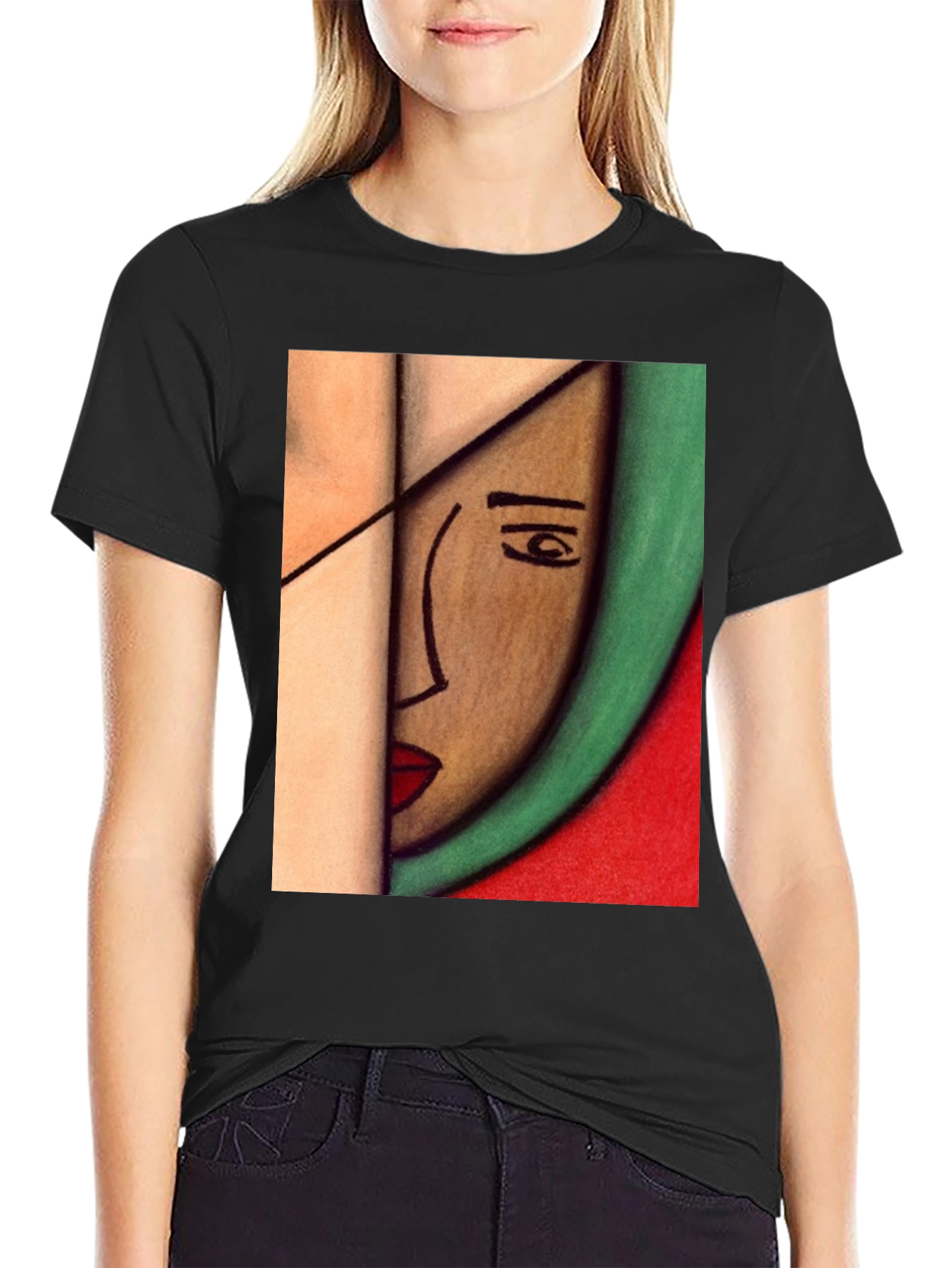 Black Abstract Art Face T-Shirt view 2