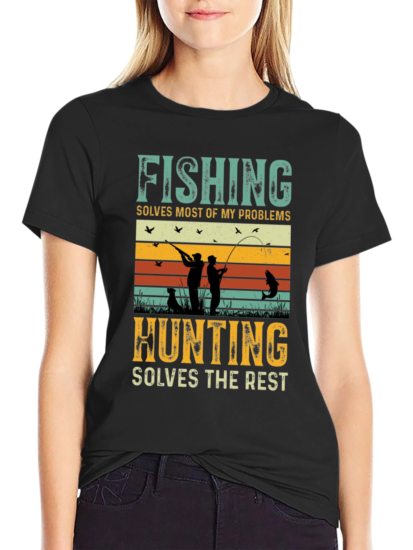 Black Fishing and Hunting Graphic Tee view 2