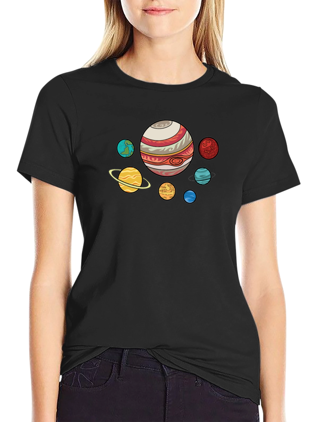 Black Planets Graphic Print Black T-Shirt view 2