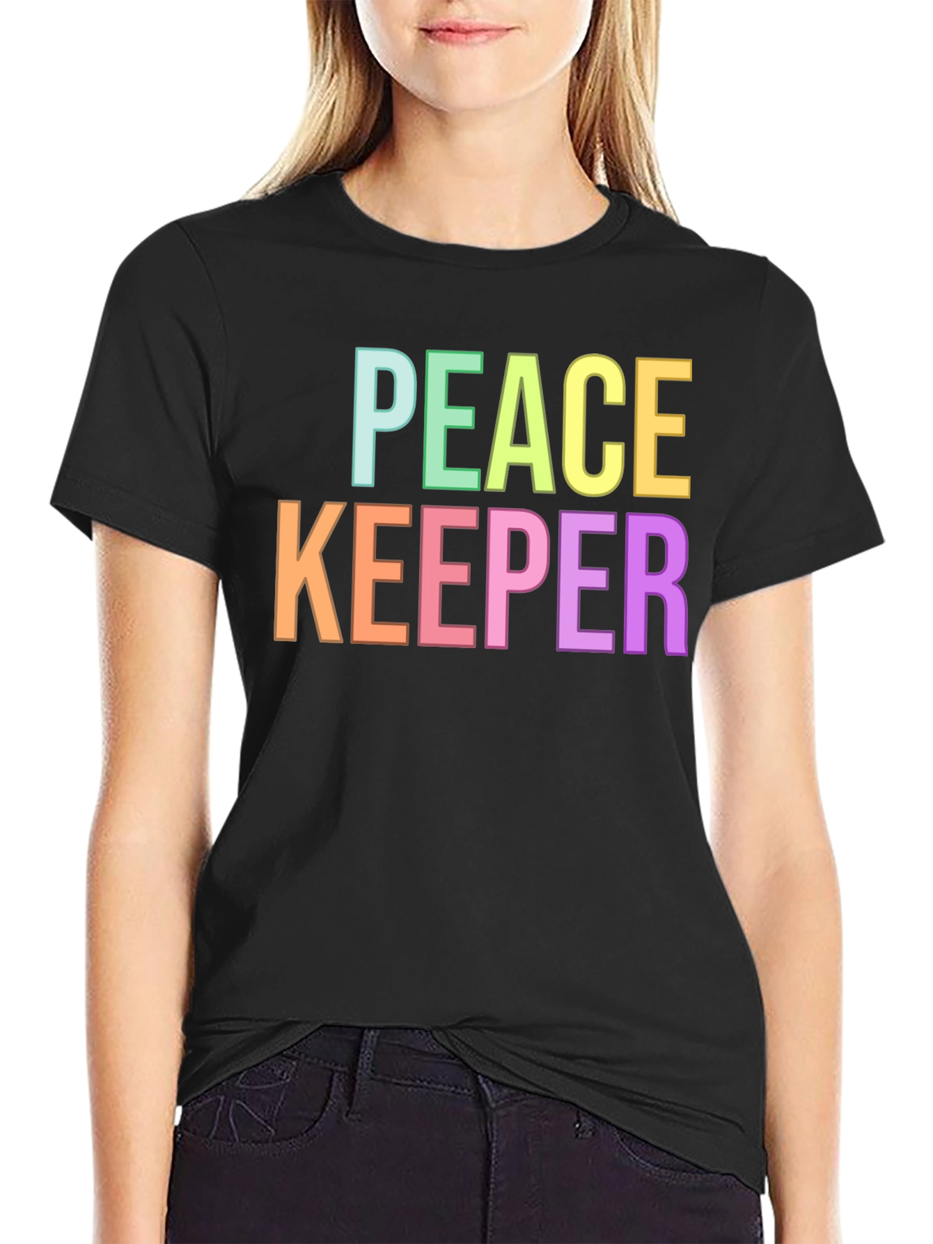 Black Peace Keeper Colorful Graphic Tee - Black Shirt view 2