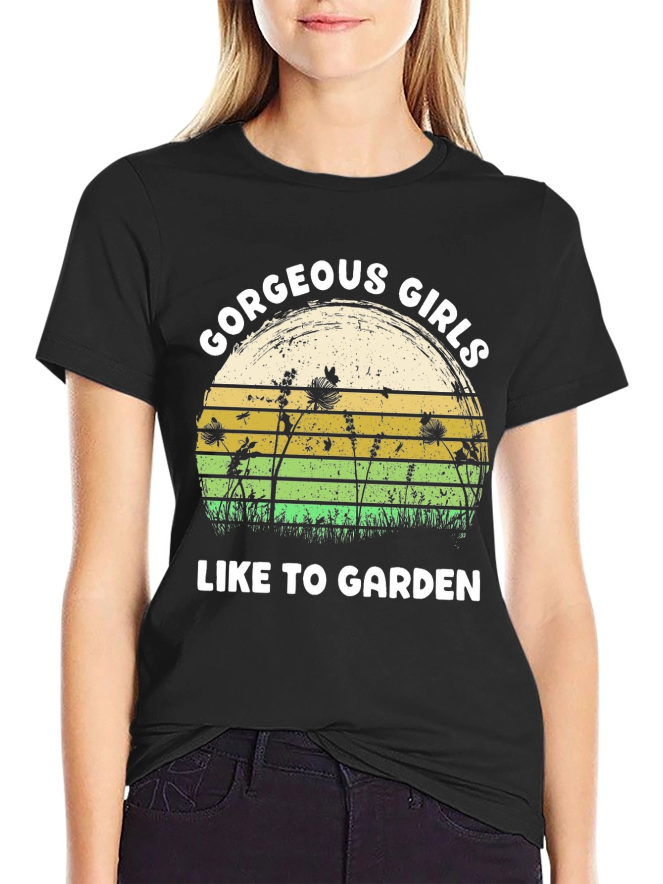 Black Gorgeous Girls Garden Graphic Tee - Black Cotton T-Shirt view 2