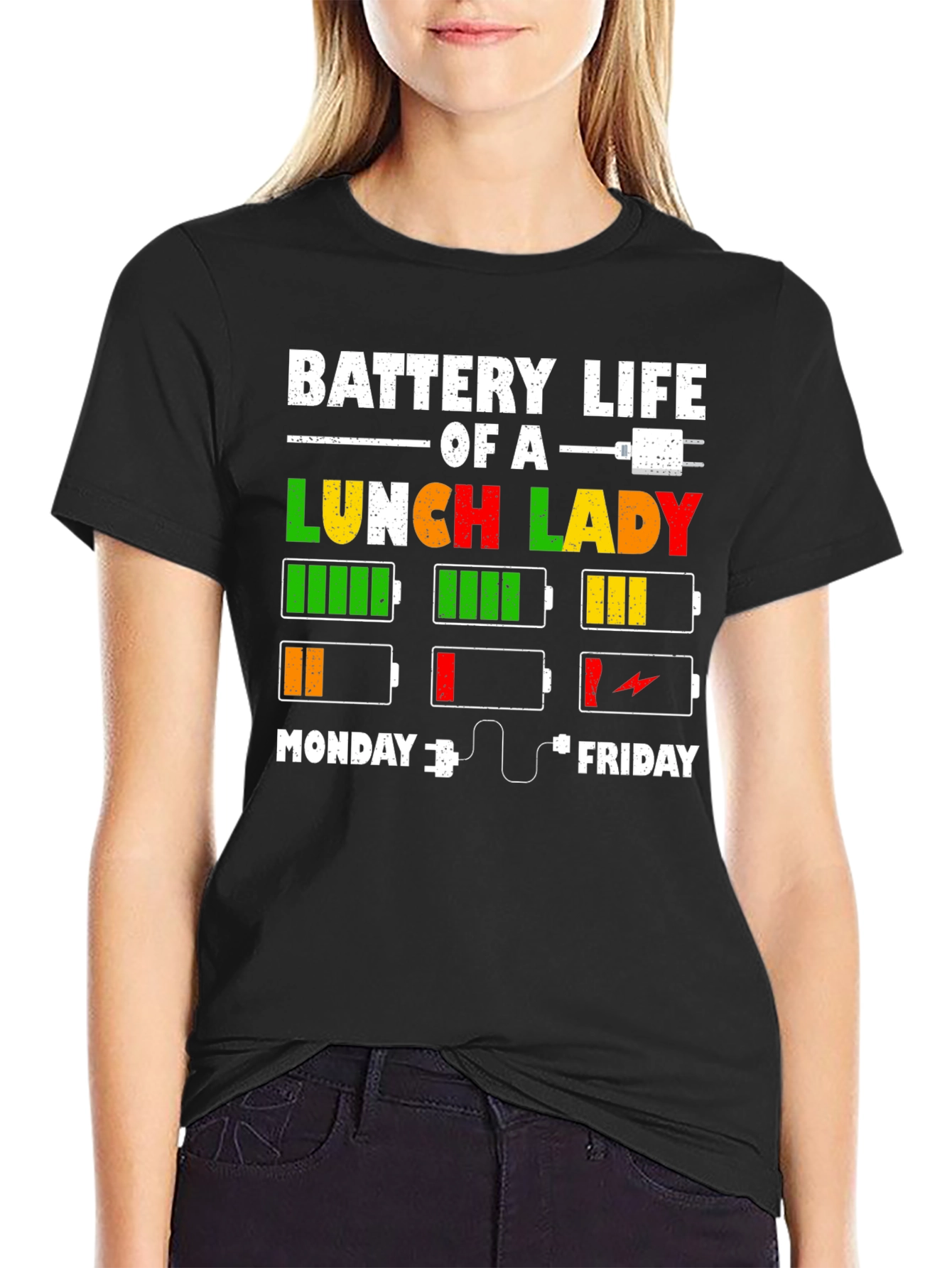 Black Battery Life of a Lunch Lady T-Shirt view 2