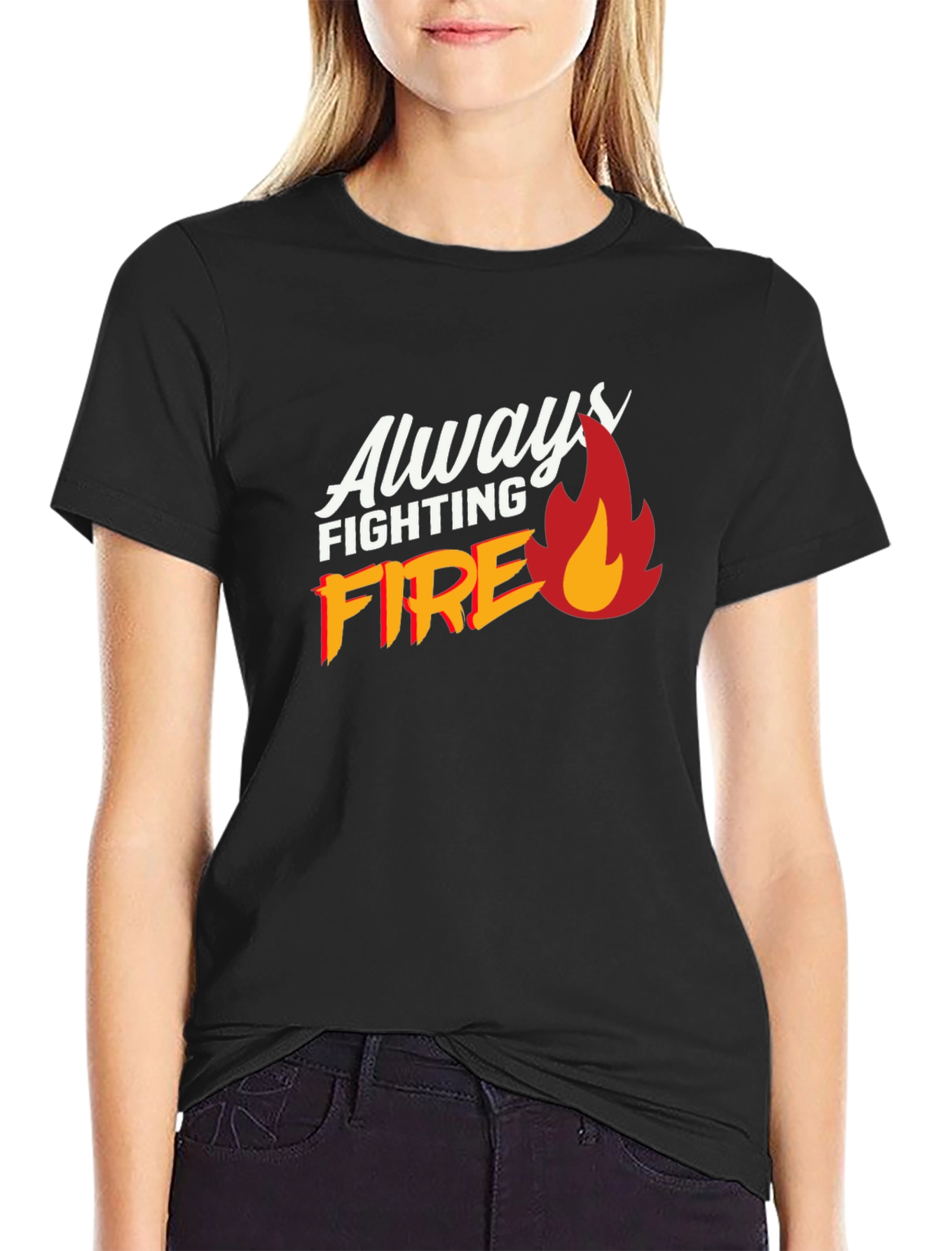 Black Always Fighting Fire Graphic Print Black T-Shirt view 2