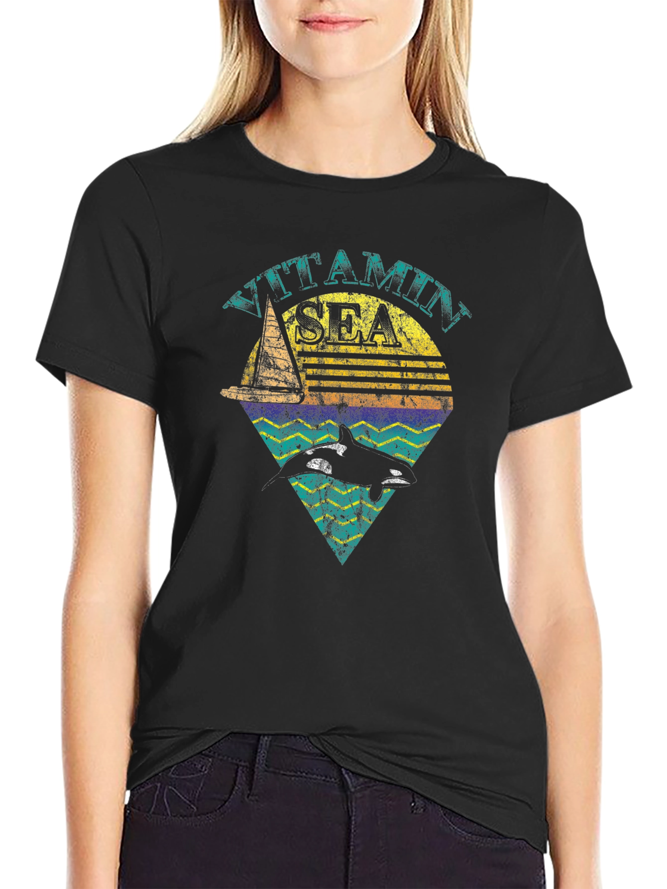 Black Vitamin Sea Orca T-Shirt - Nautical Design view 2