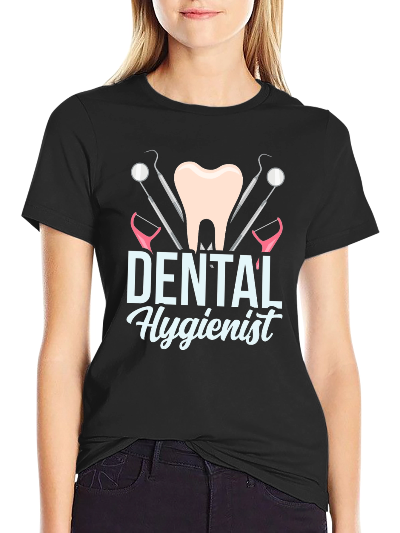Dental Hygienist Graphic T-Shirt, Black Cotton Tee - 2