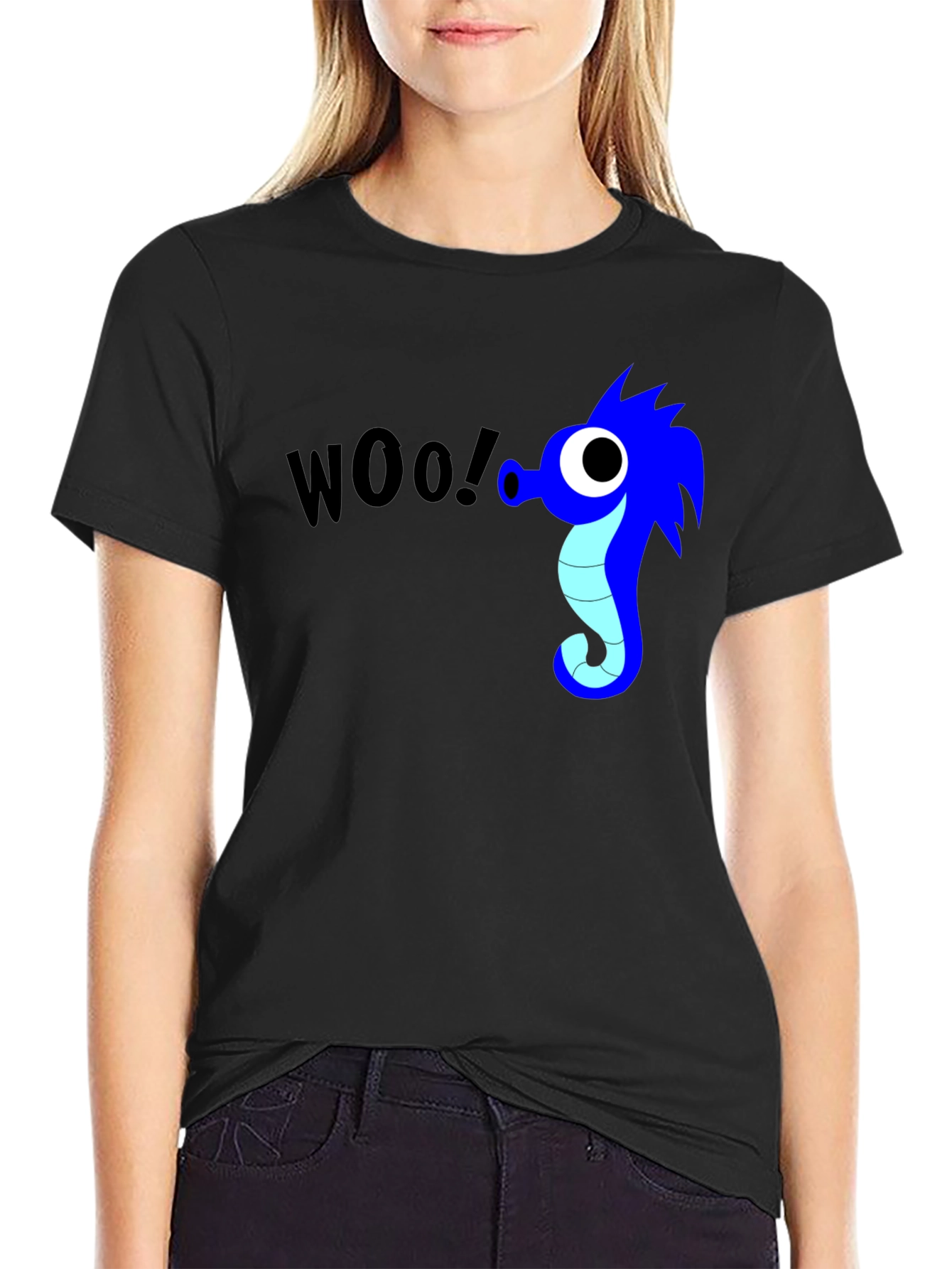 Black Woo! Seahorse Graphic Black T-Shirt view 2