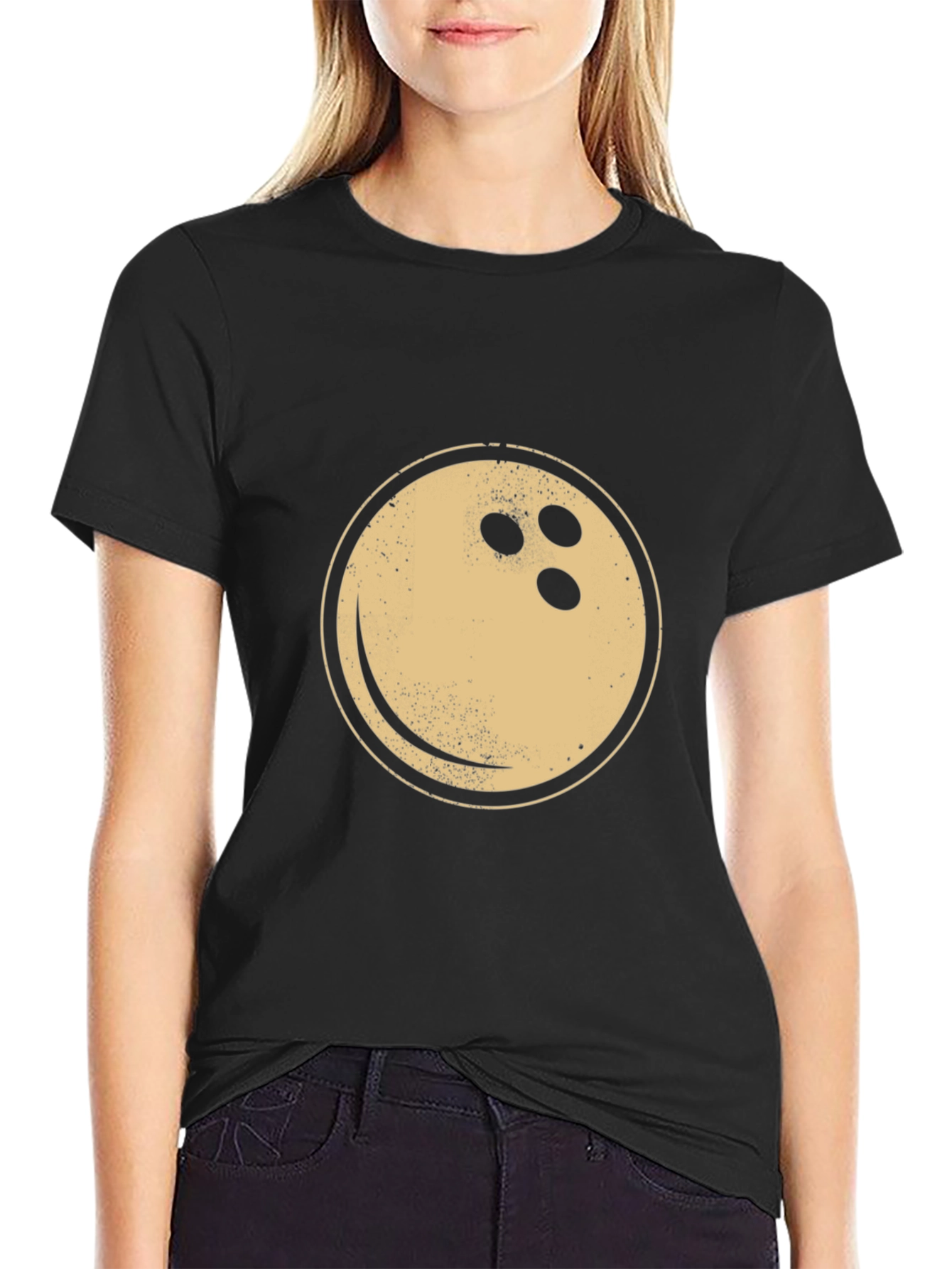 Black Bowling Ball Graphic Tee - Vintage Style Black T-Shirt view 2