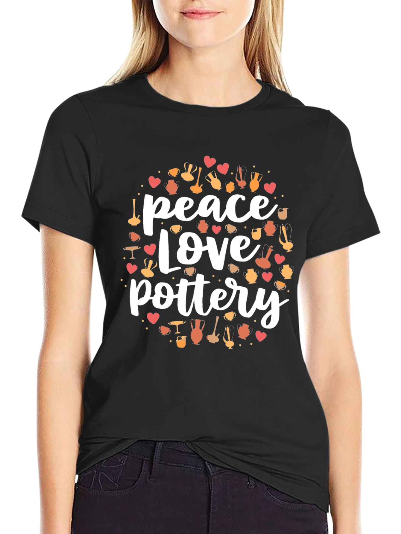 Black Peace Love Pottery T-Shirt view 2