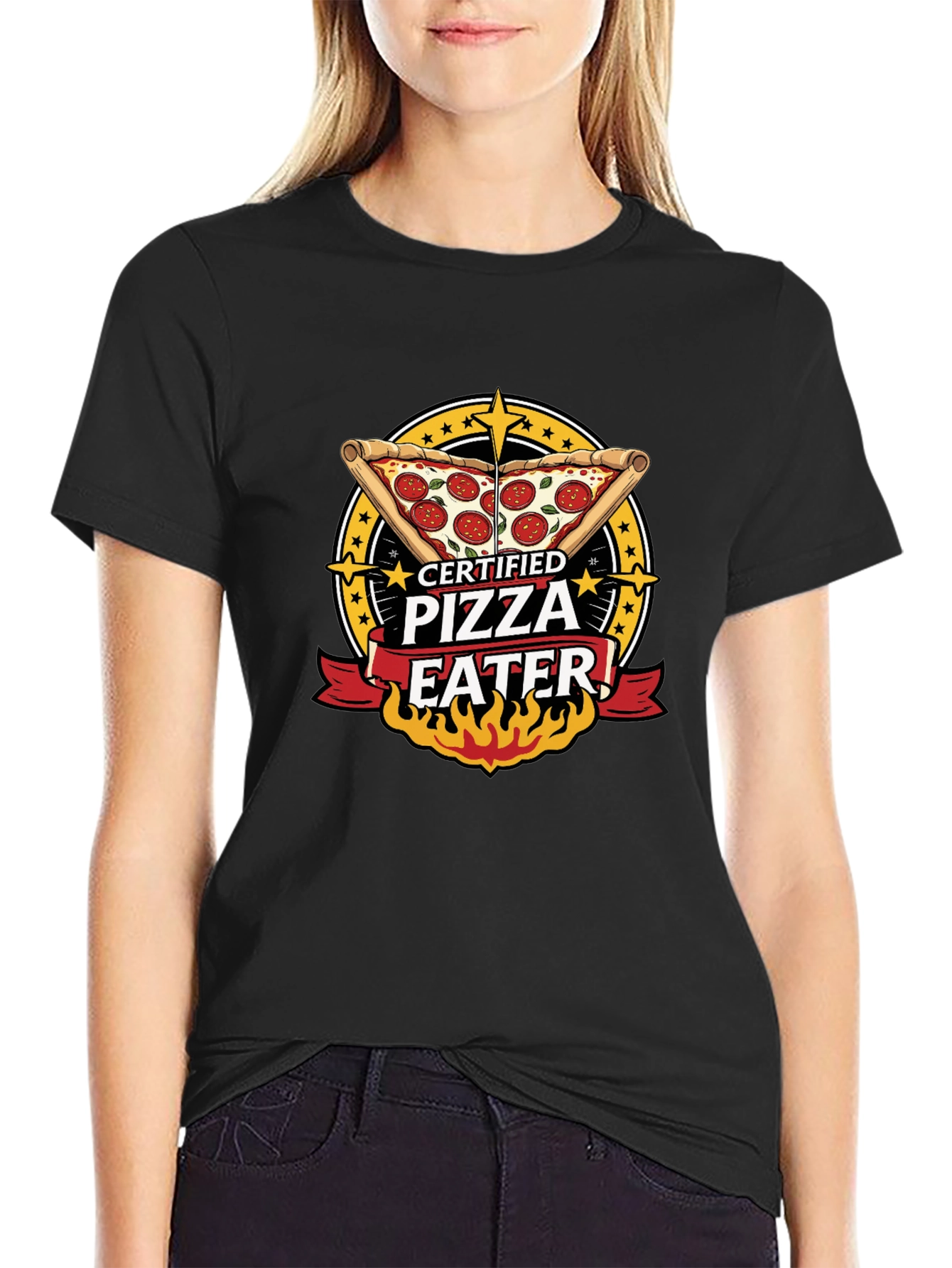 Black Certified Pizza Eater Graphic Tee - Fun Foodie Shirt view 2