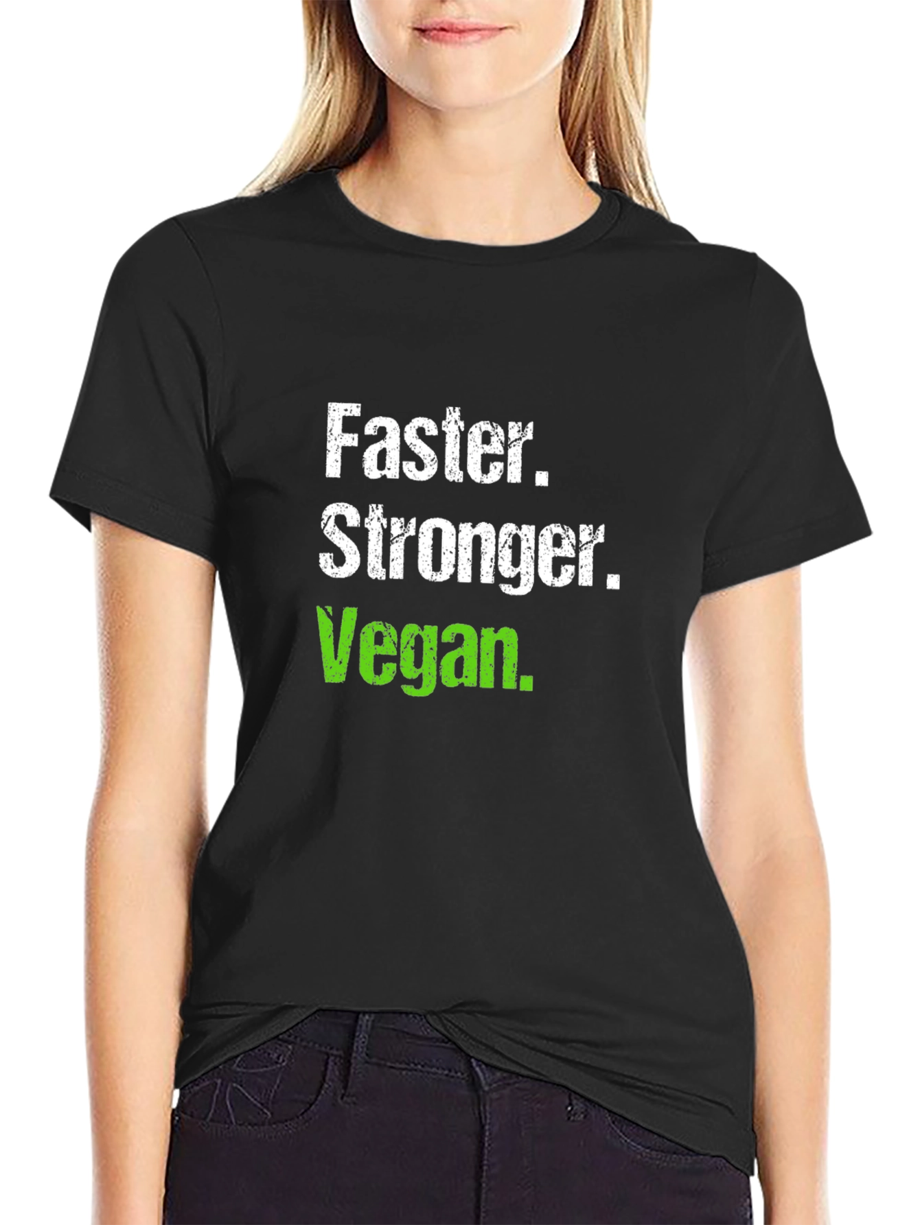Black Faster Stronger Vegan T-Shirt - Black Crew Neck view 2