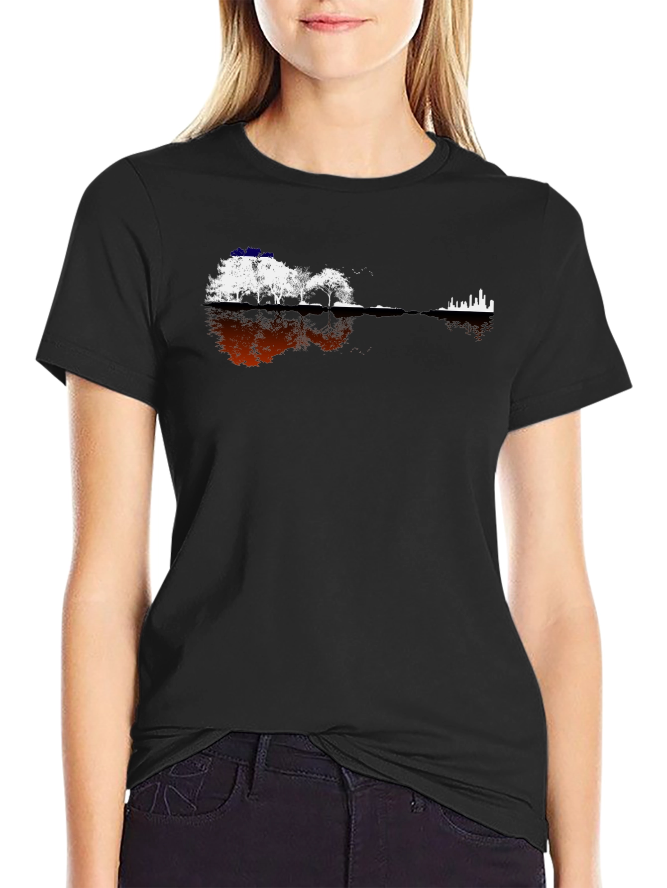 Black Guitar Landscape Graphic Tee - Black Cotton Blend view 2