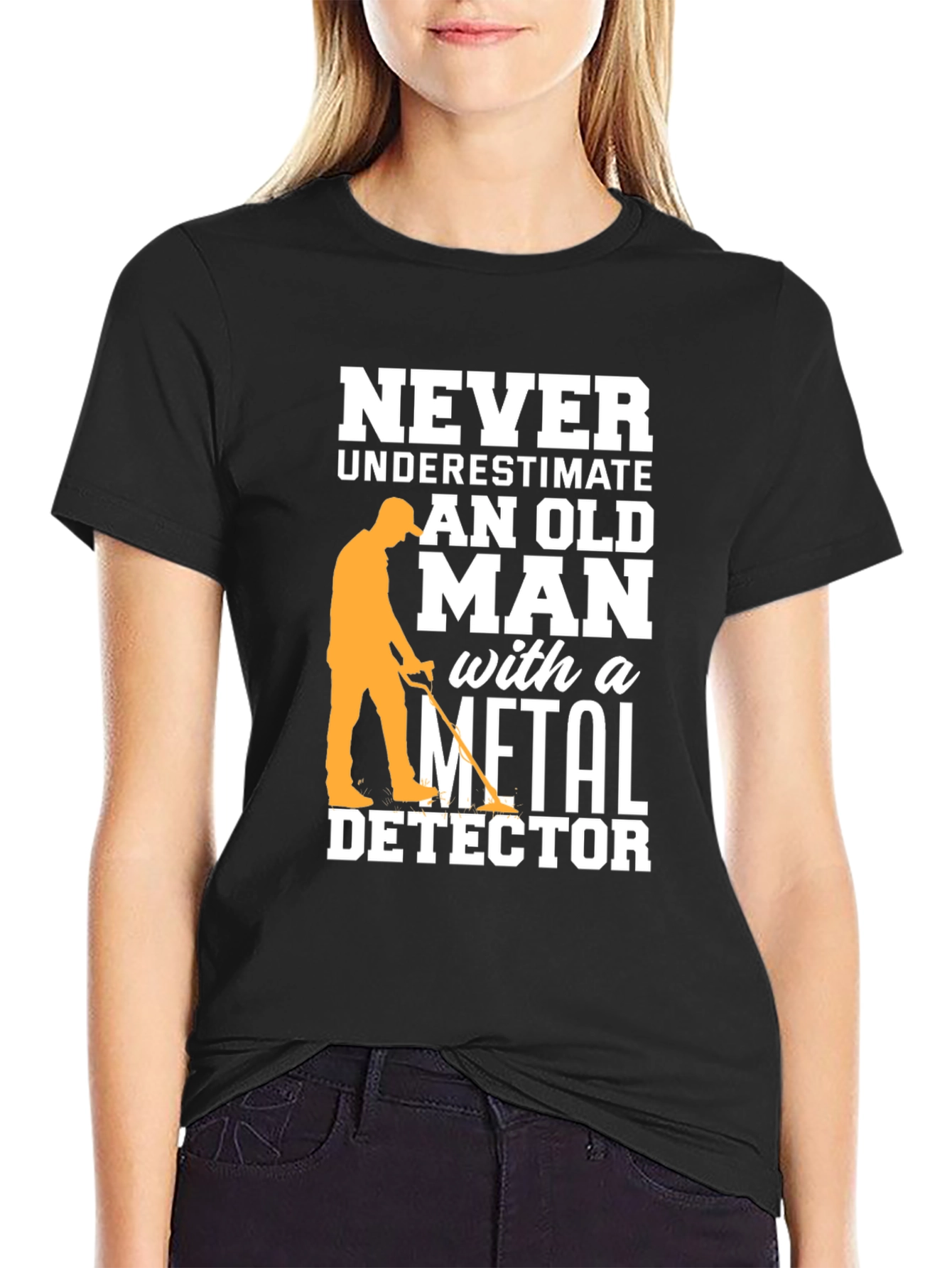 Black Funny Metal Detector Old Man Black T-Shirt view 2