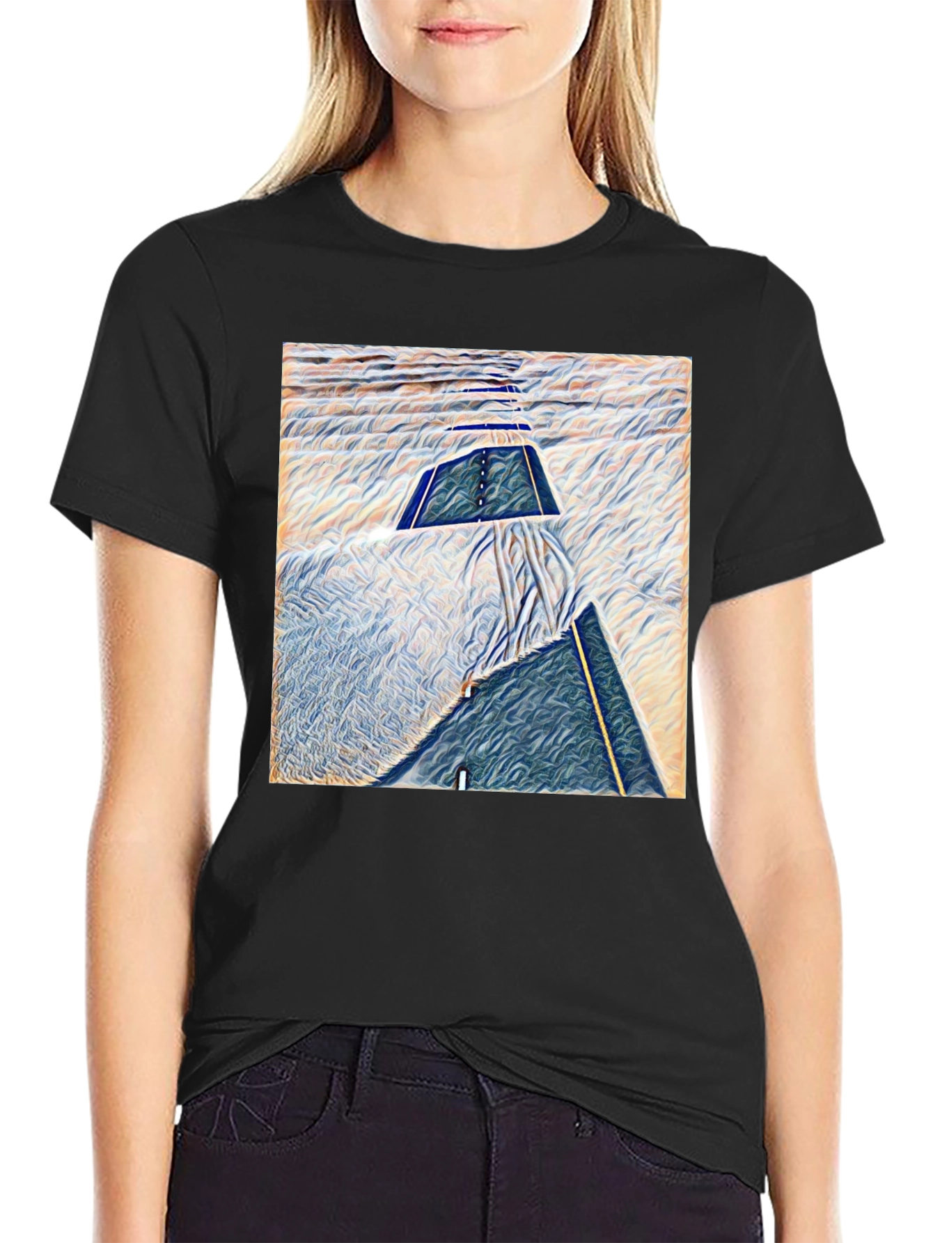Black Abstract Art T-Shirt - Modern Graphic Tee view 2