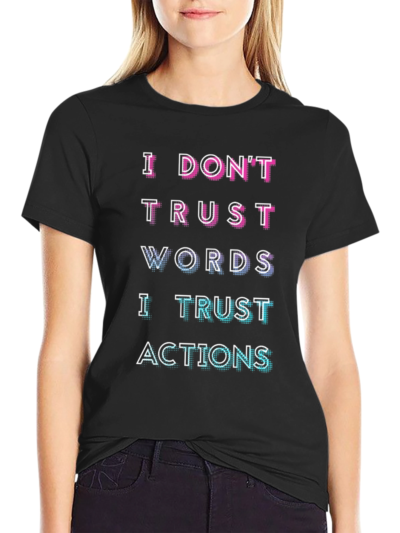 Black Trust Actions Tee - Motivational Graphic T-Shirt view 2