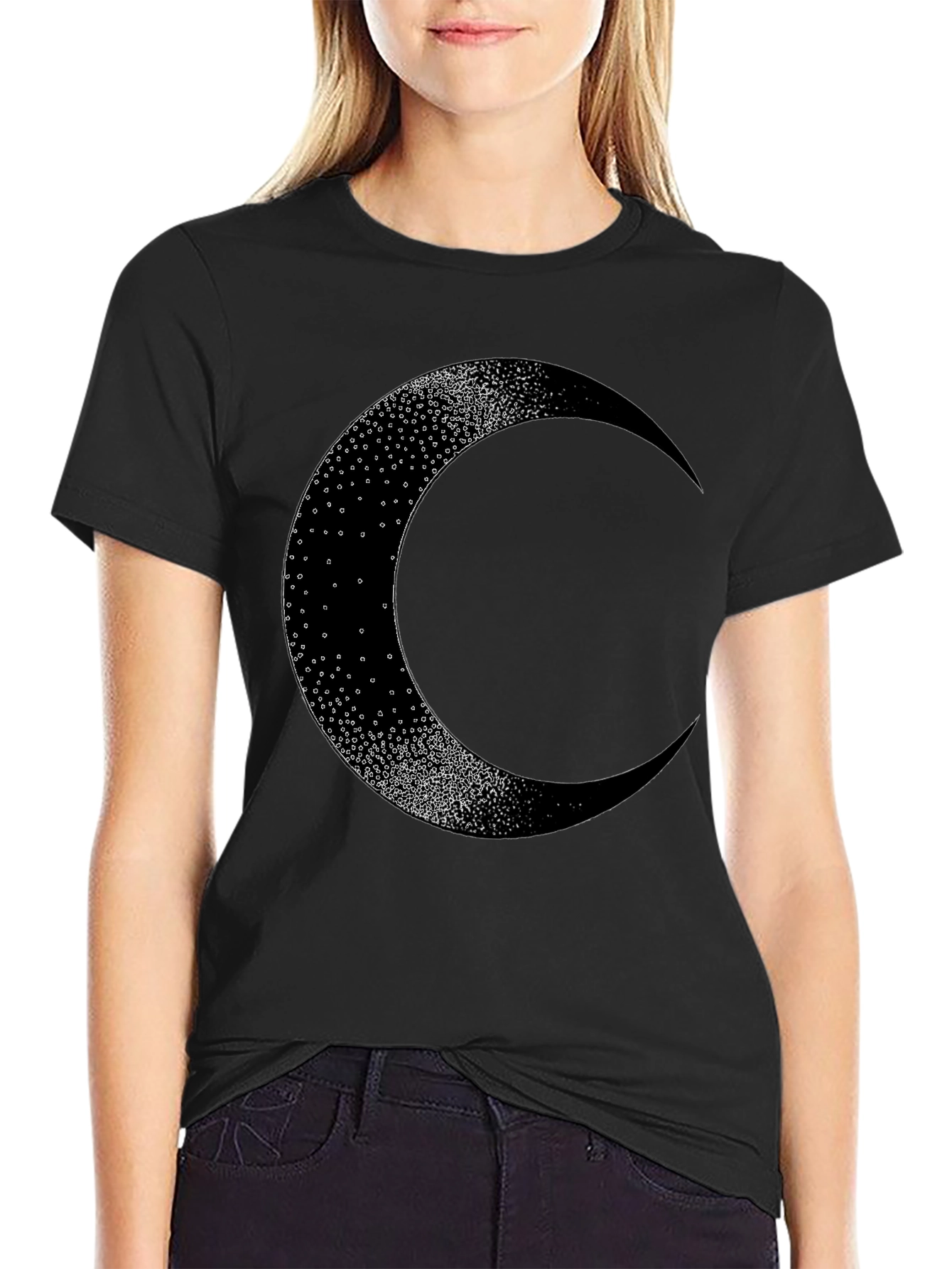 Black Crescent Moon Graphic Tee - Black Cotton Blend view 2