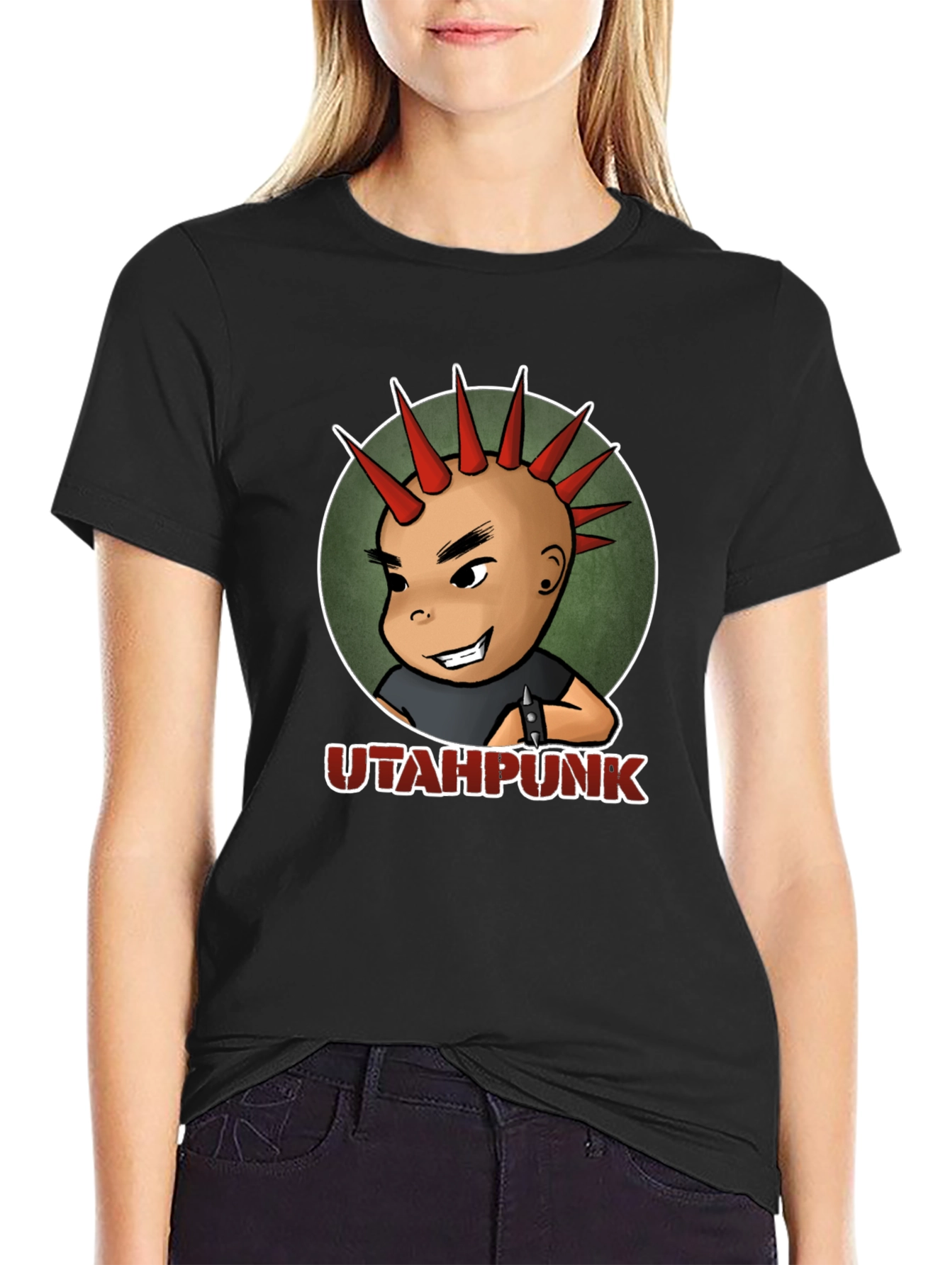 Black UTAH PUNK Graphic T-Shirt - Cool Punk Kid Design view 2