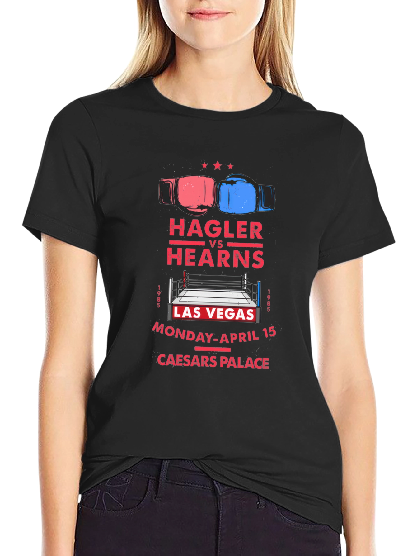 Black Hagler vs Hearns Boxing Match T-Shirt view 2