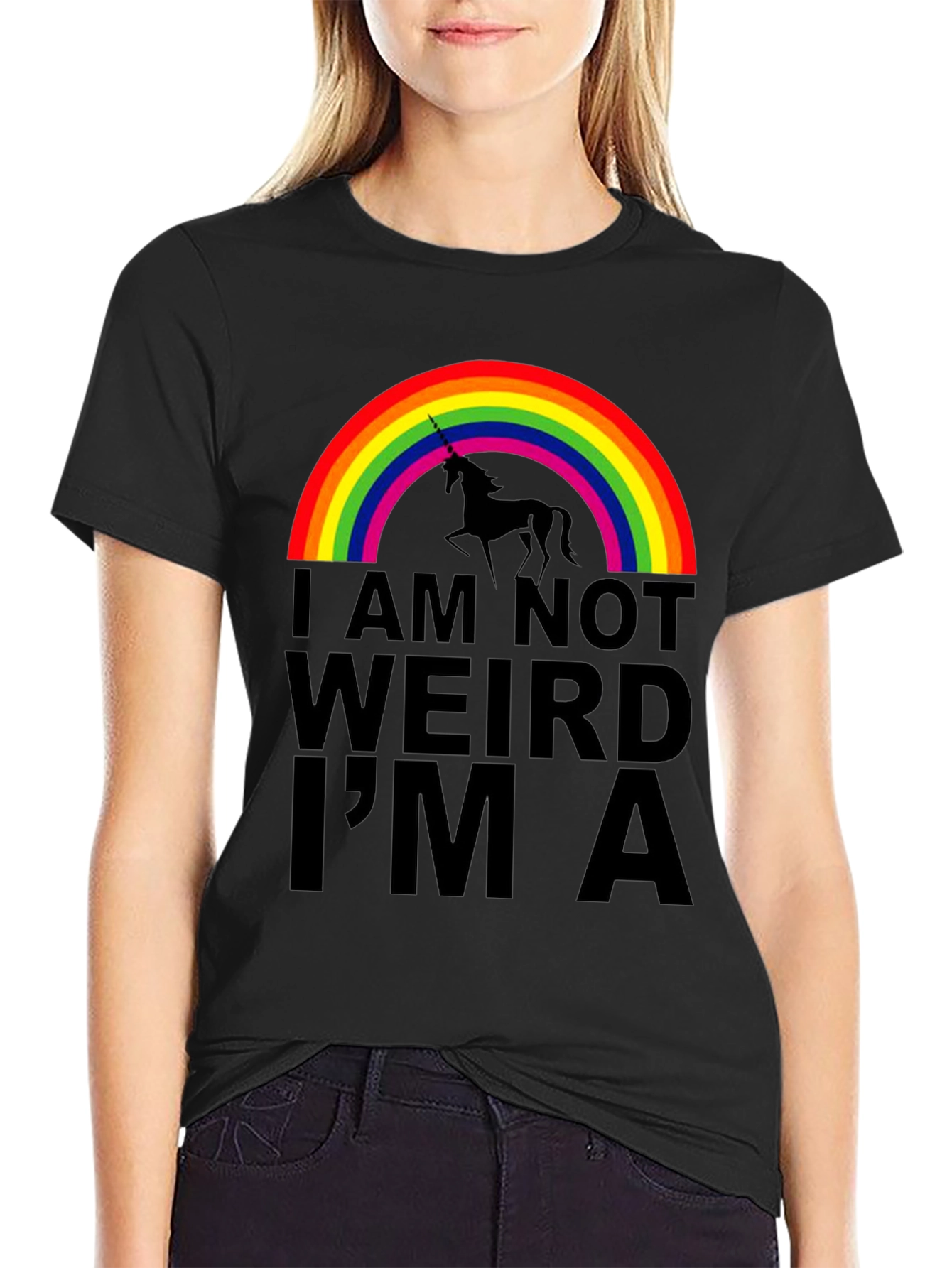 Black Unicorn Rainbow T-Shirt - I'm Not Weird, I'm A Unicorn! view 2