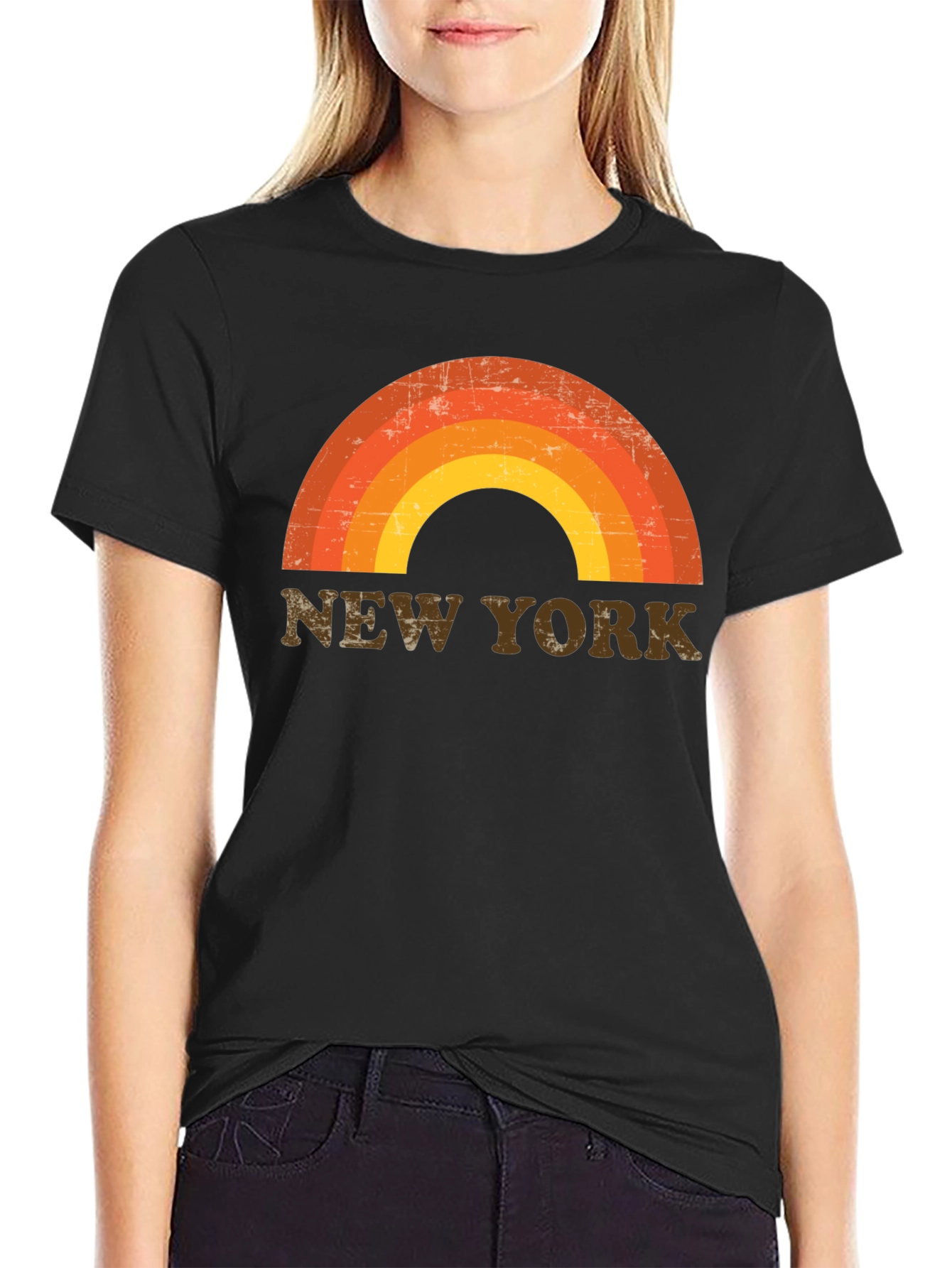 Black Retro New York Rainbow Graphic Tee view 2