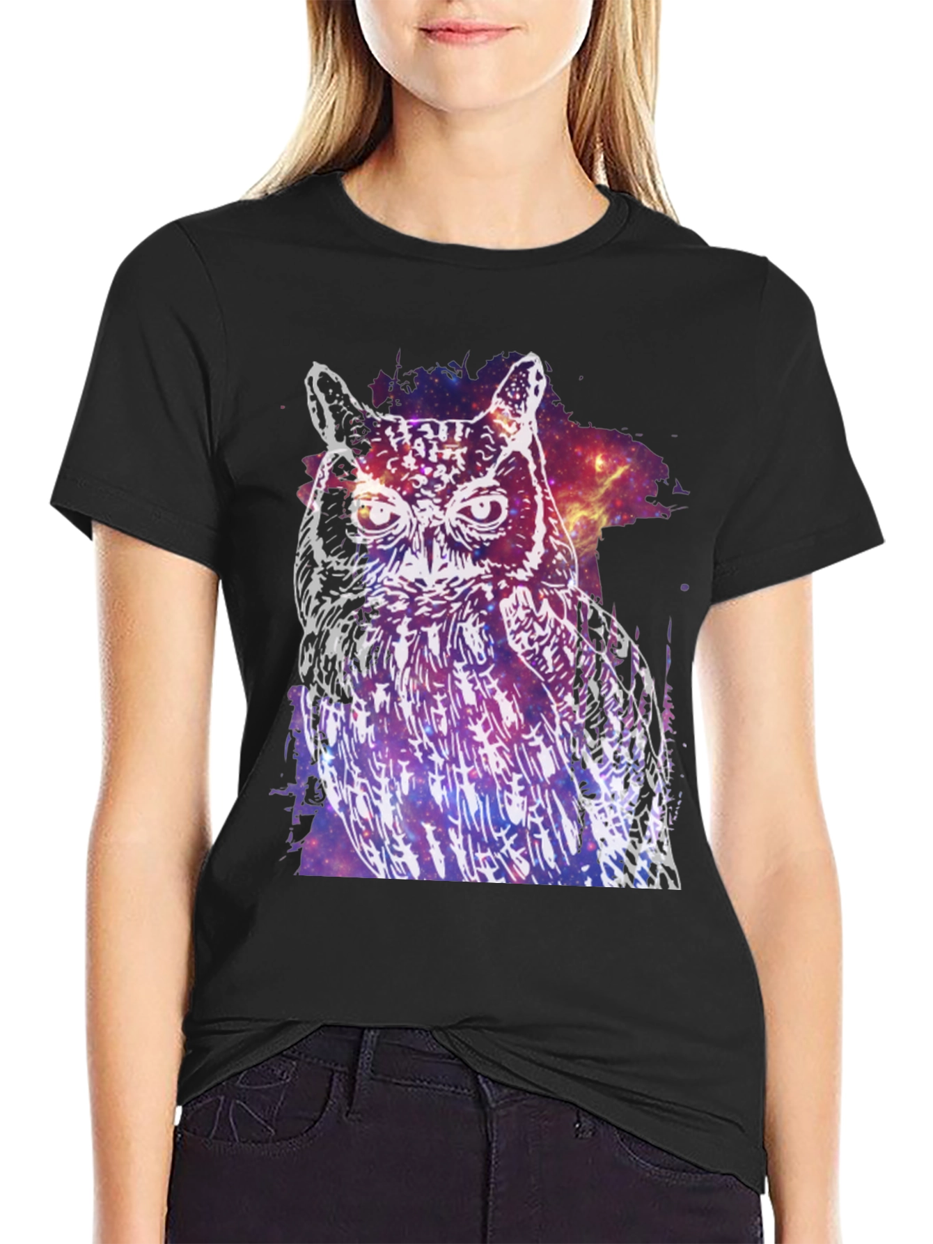 Black Cosmic Owl Graphic T-Shirt - Unisex view 2