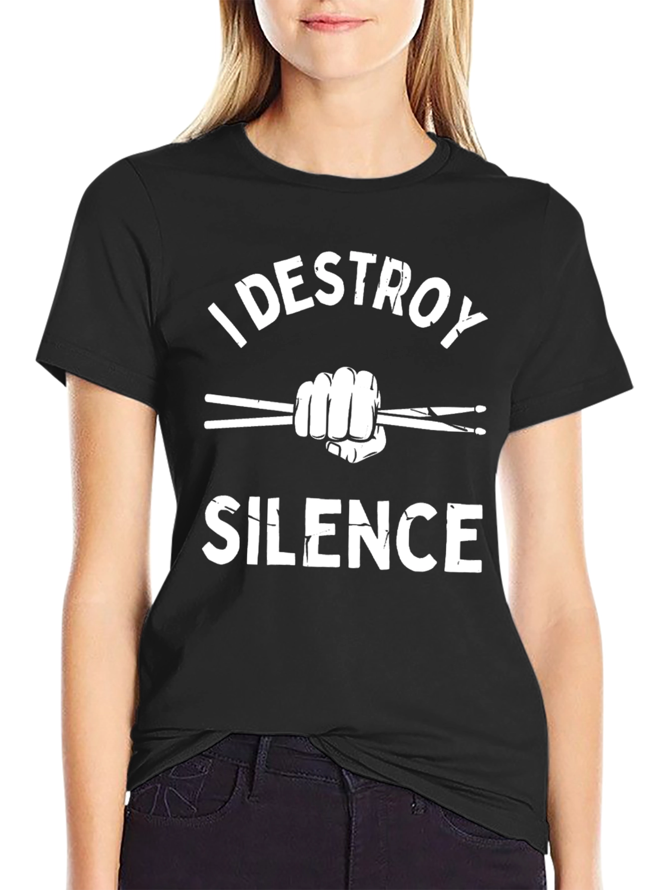 Black I Destroy Silence Black T-Shirt - Drummer Apparel view 2