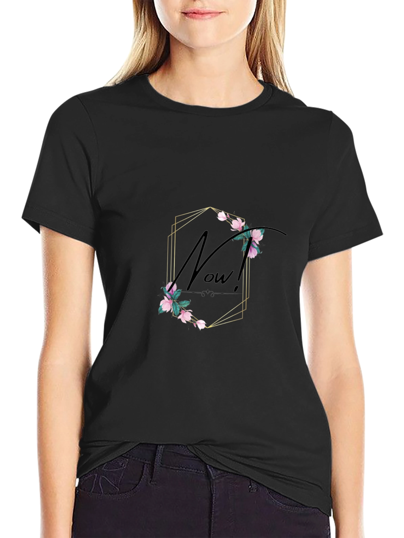 Black Floral Now! Black Graphic T-Shirt view 2