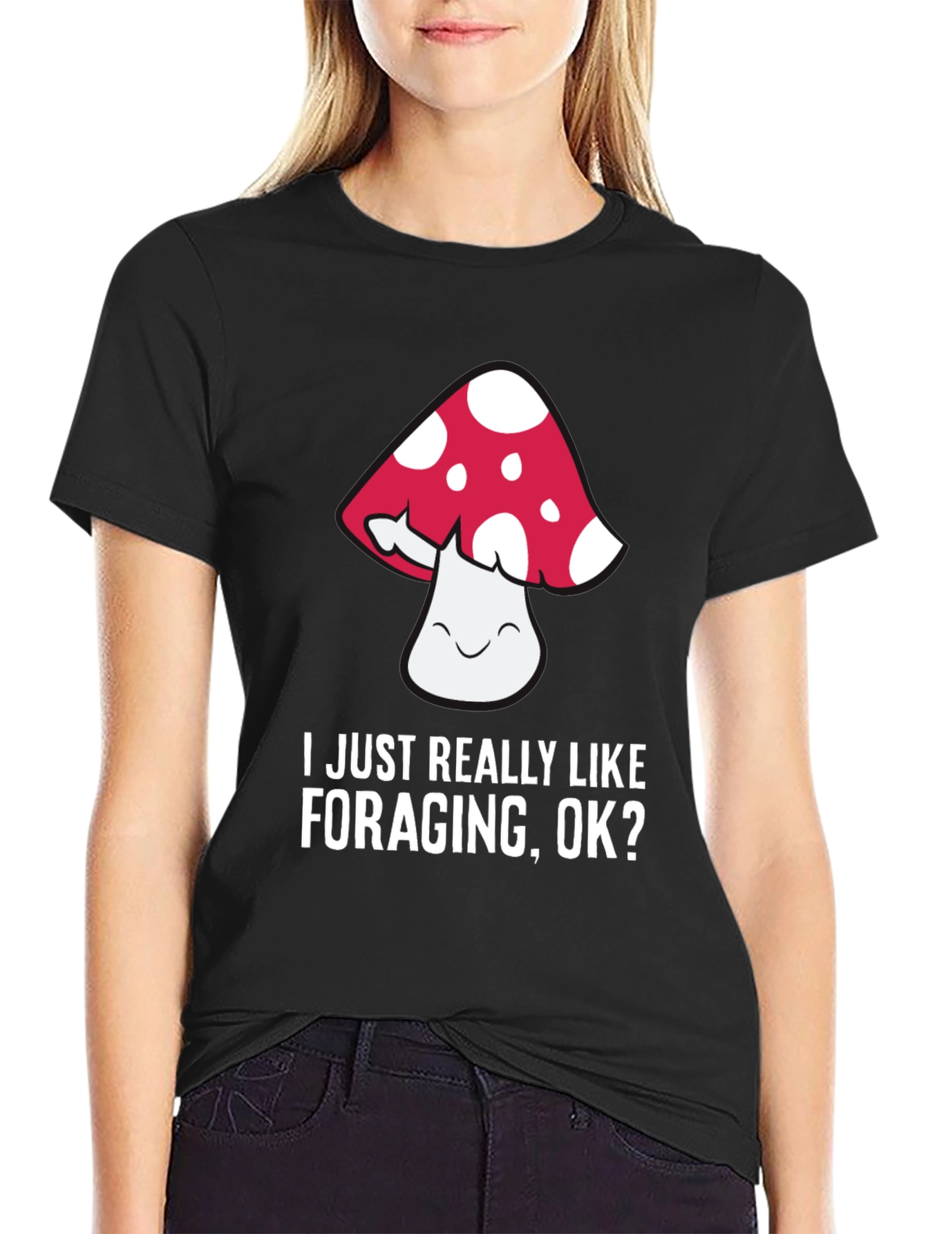 Black Mushroom Foraging Graphic T-Shirt view 2