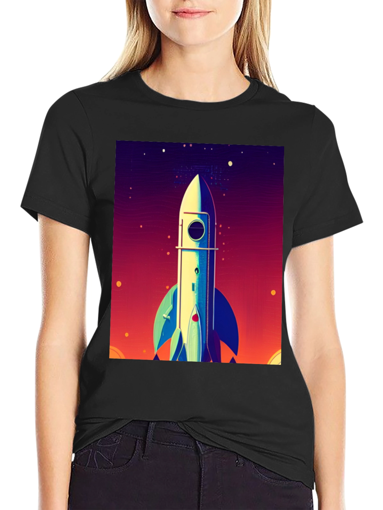 Black Rocket Launch Graphic Tee - Space Adventure Shirt view 2