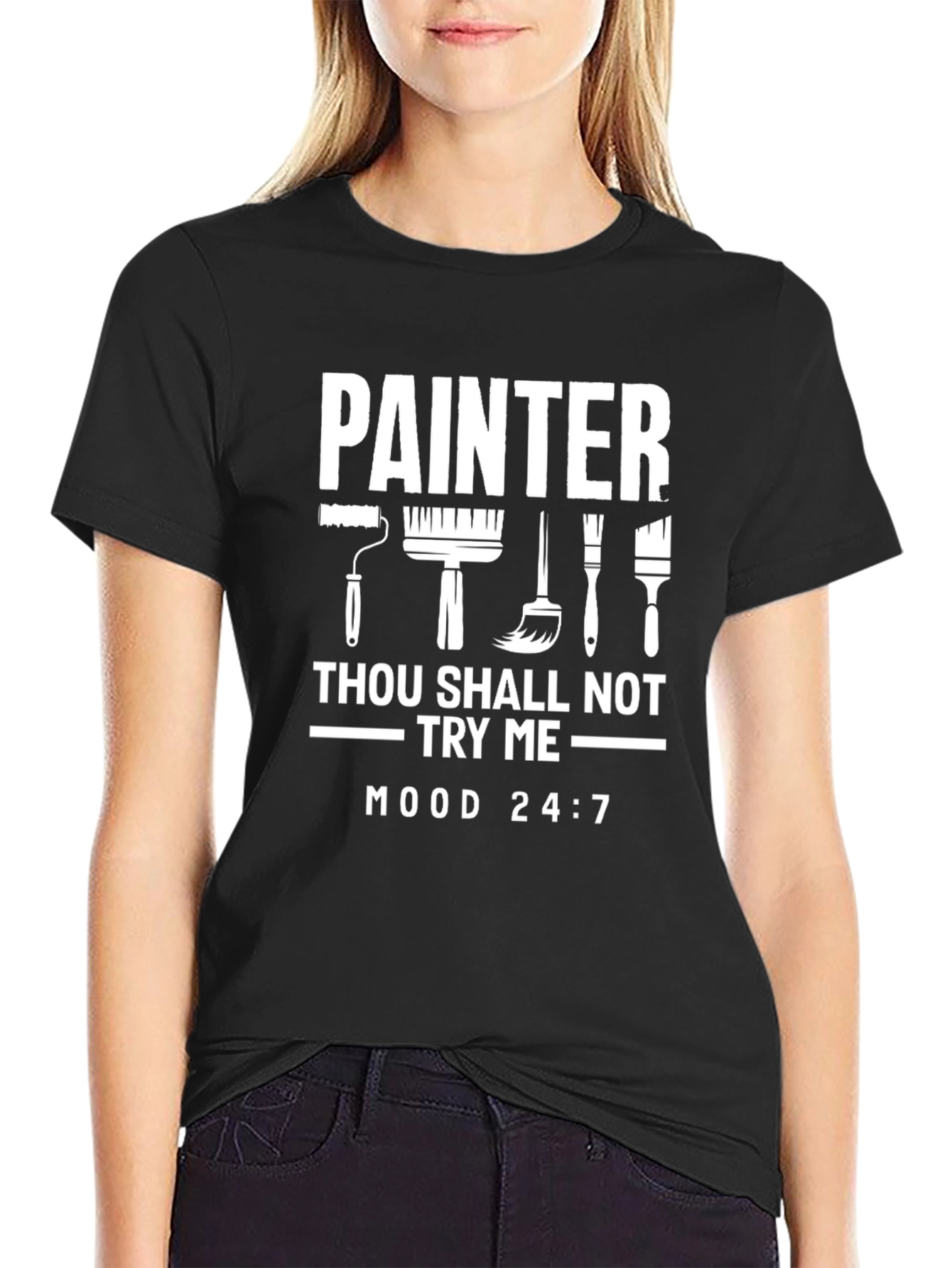 Black Painter Thou Shall Not Try Me Black T-Shirt view 2