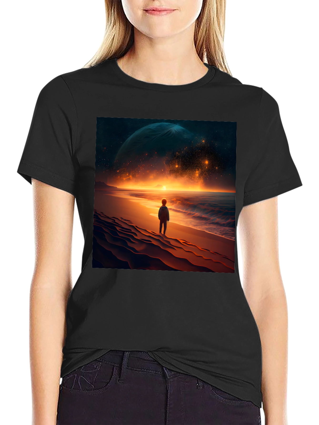 Black Cosmic Beach Graphic Tee - Black Cotton Blend view 2