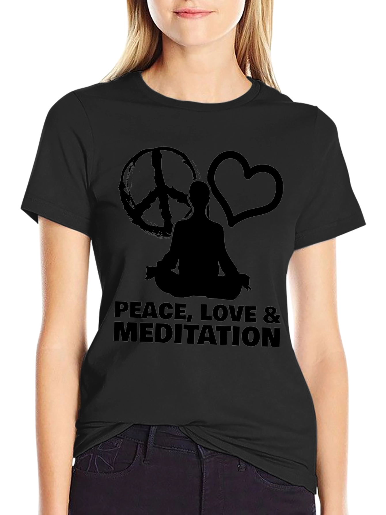 Black Peace Love Meditation Graphic Tee - Black view 2