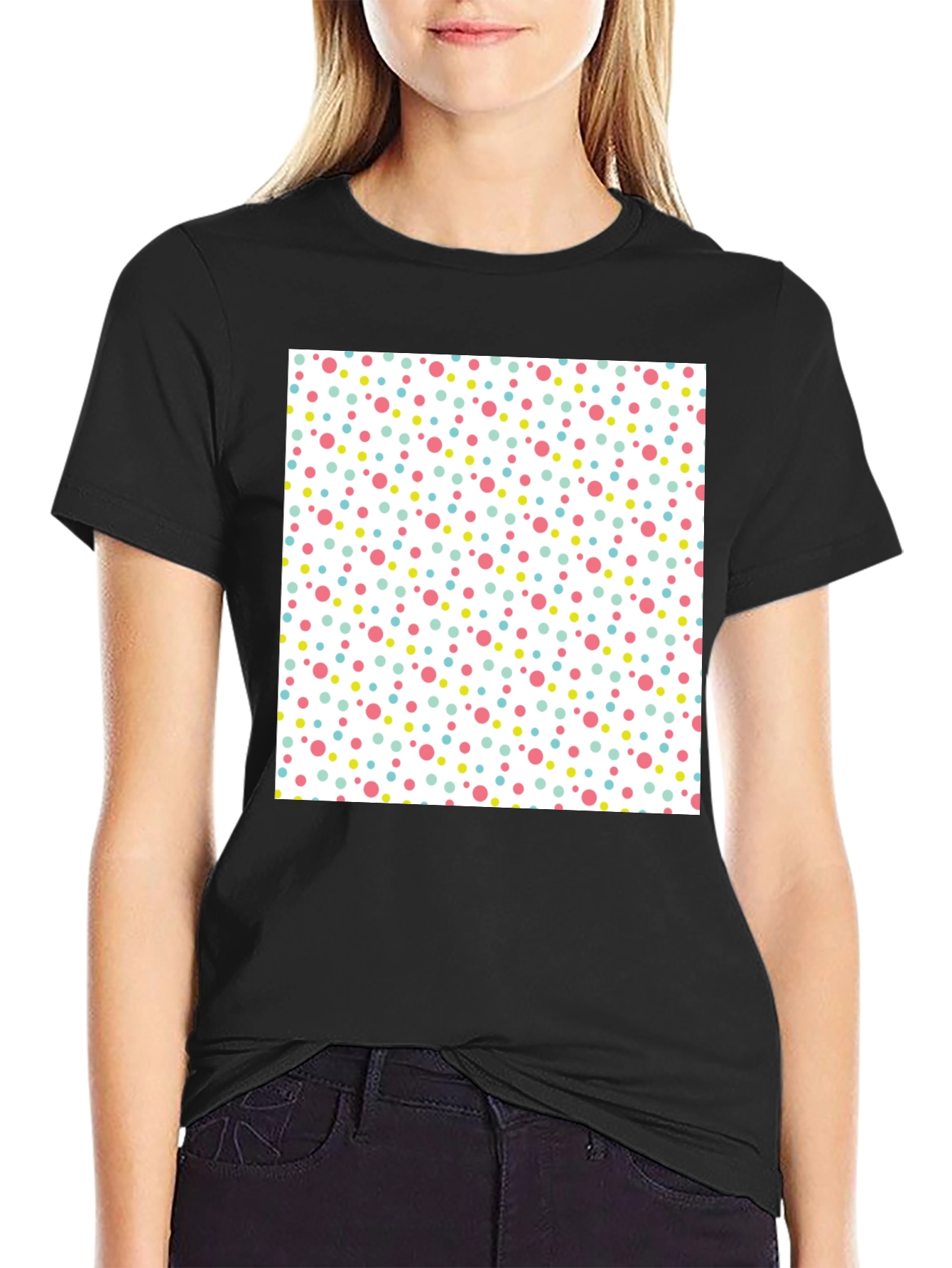 Black Polka Dot Fun Tee - Black Crew Neck view 2