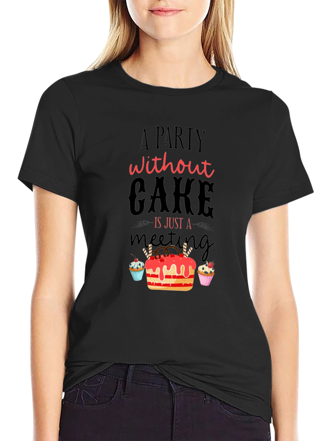 Black Party Without Cake T-Shirt - Funny Dessert Tee view 2