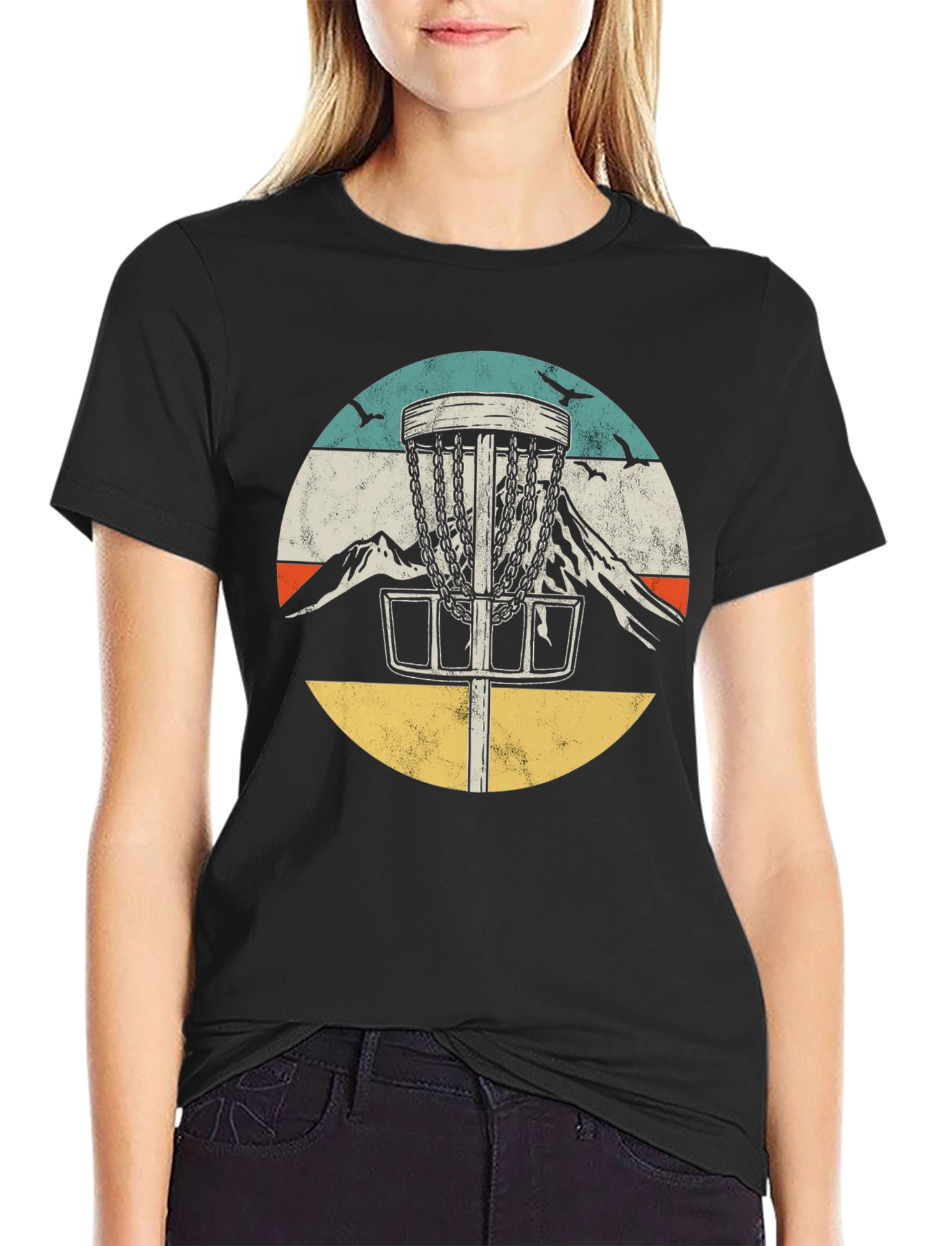 Black Retro Disc Golf Tee - Mountain Design view 2