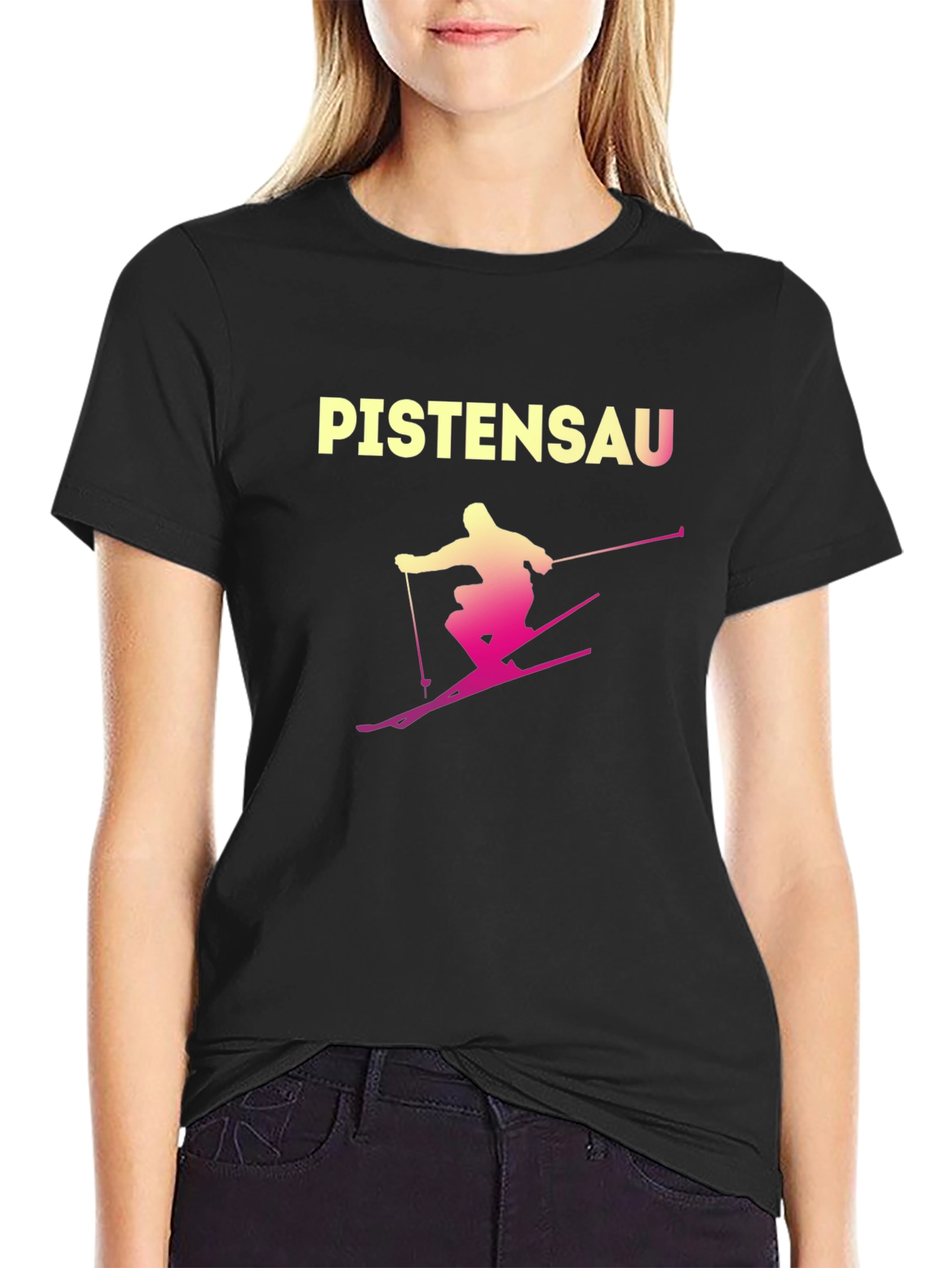 Black Pistensau Skiing Graphic Tee - Black Cotton Blend view 2