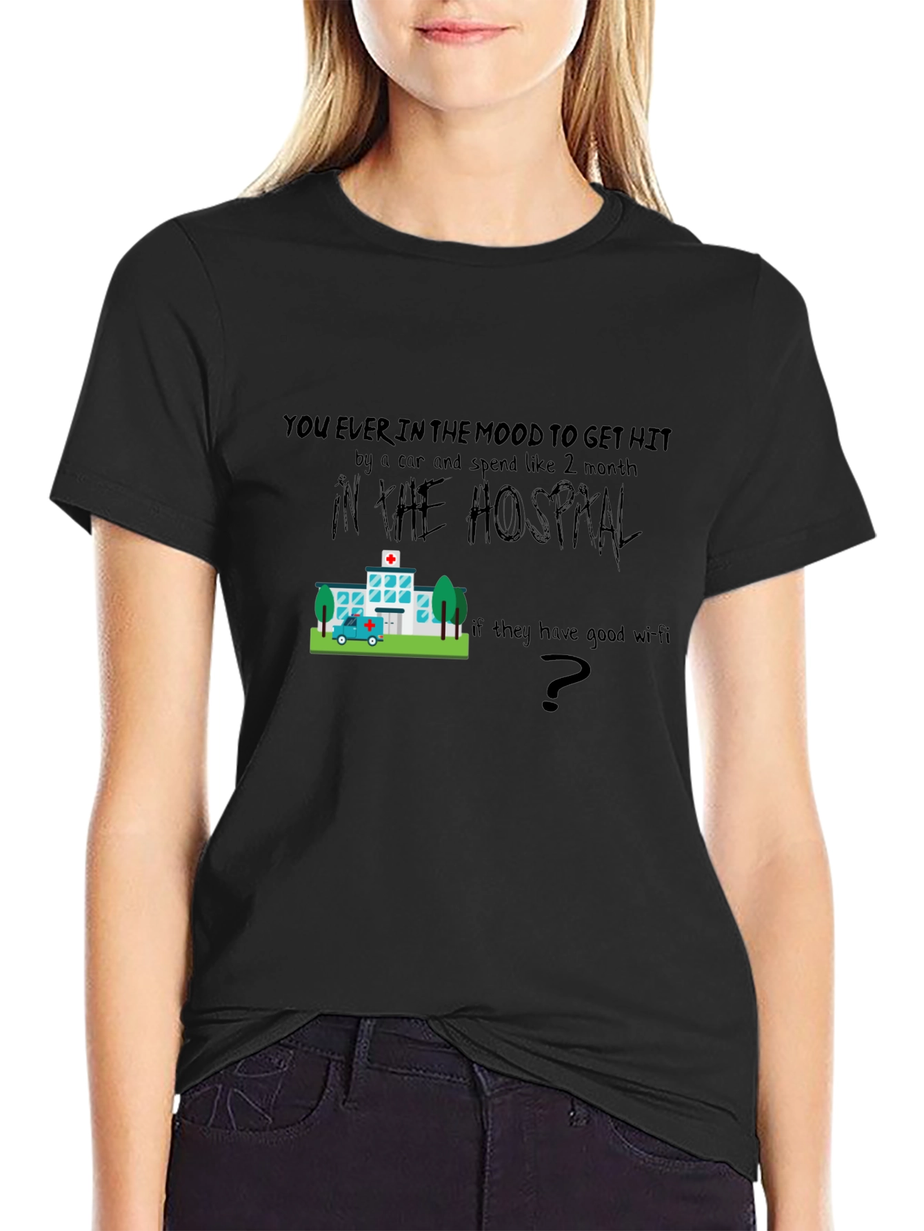 Black Humorous Hospital Graphic T-Shirt view 2