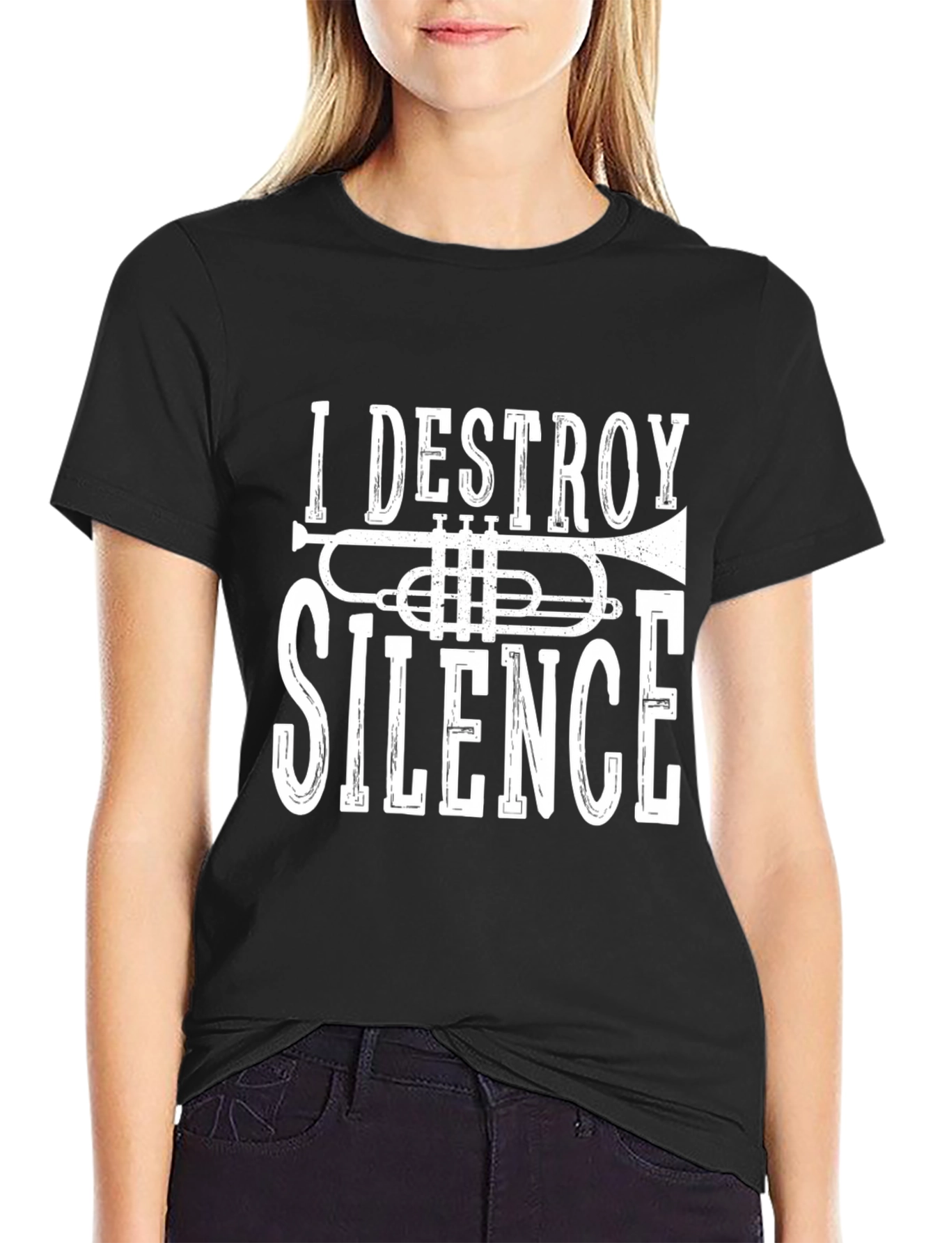 Black I Destroy Silence Trumpet Graphic Tee view 2
