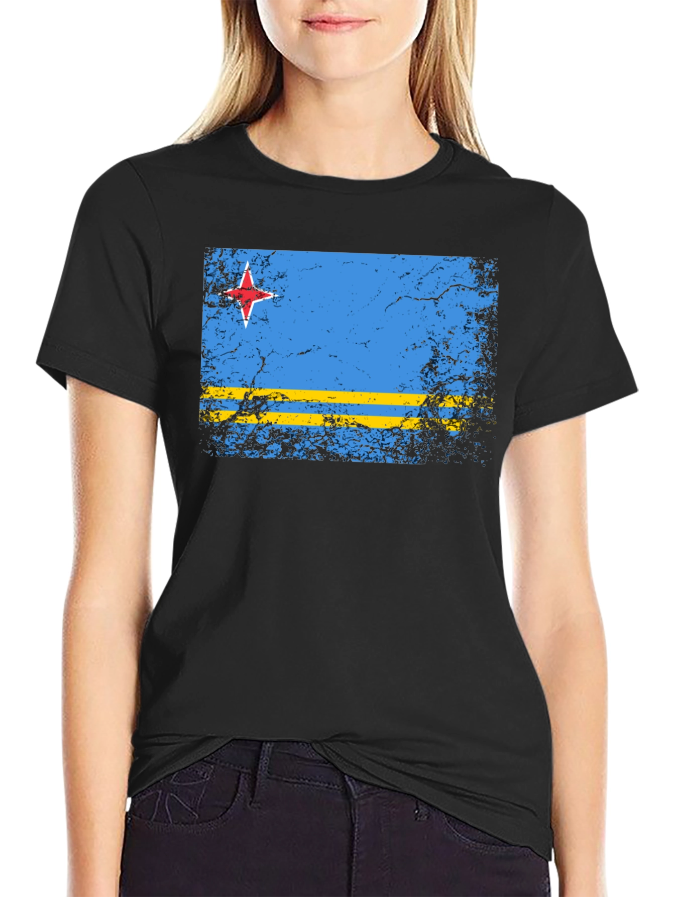 Black Aruba Flag Distressed T-Shirt - Island Pride Tee view 2